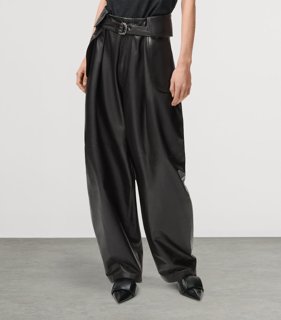 LOEWE Womens Leather Cargo Trousers Black Image 3
