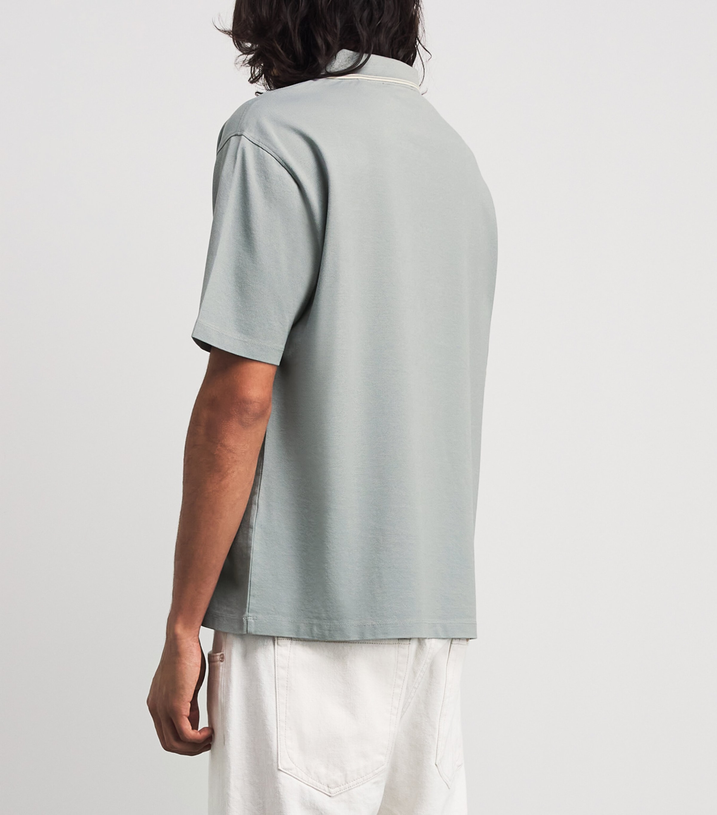 FRAME Mens Cotton Piqué Polo Shirt Blue Grey Image 5