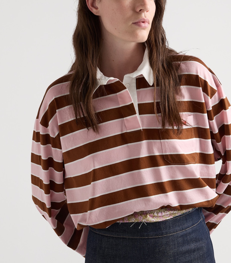 Prada Womens Cotton Stripe Lisle Polo Shirt Image 3