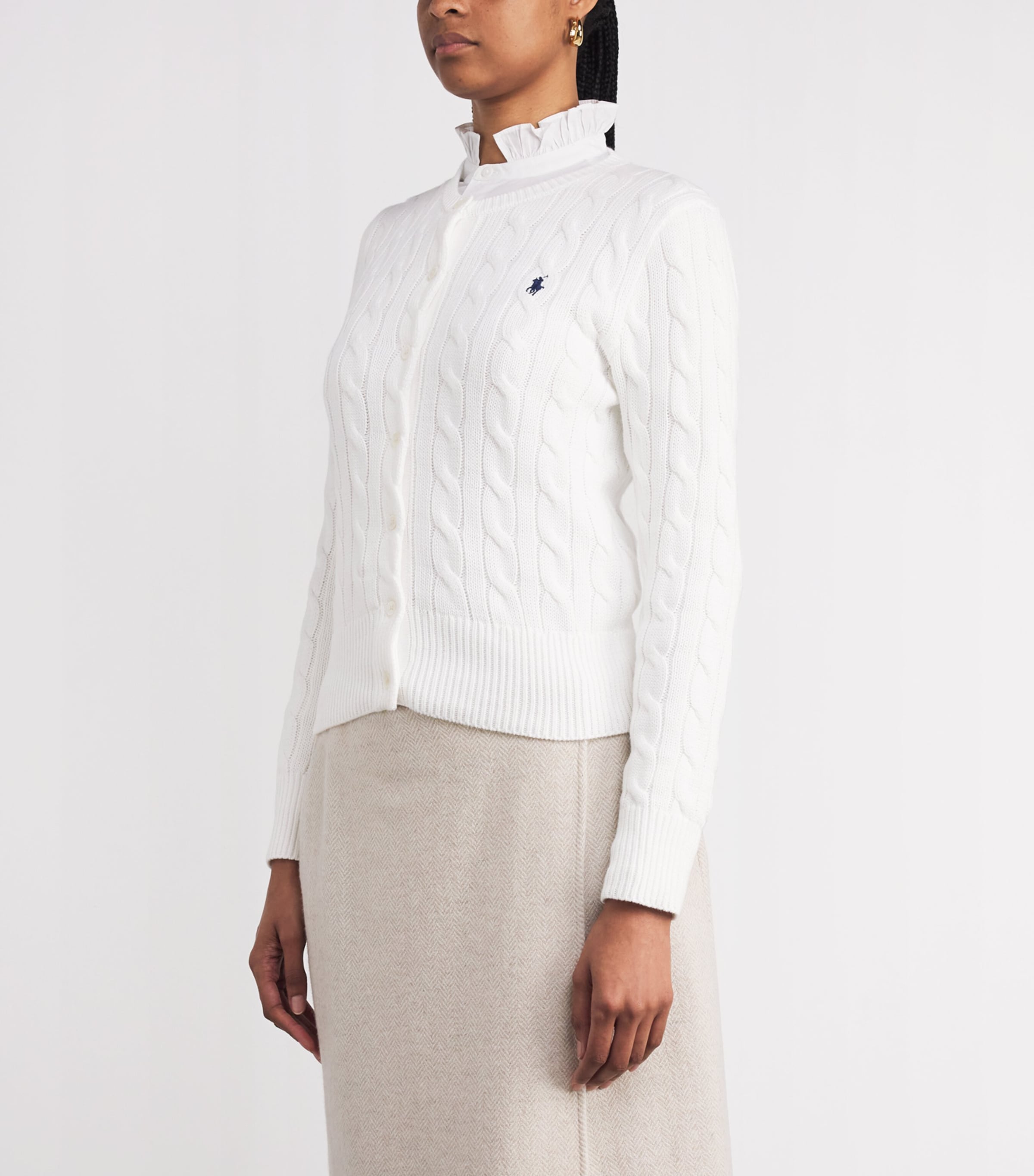 Cotton Cable-Knit Cardigan WHITE Image 3