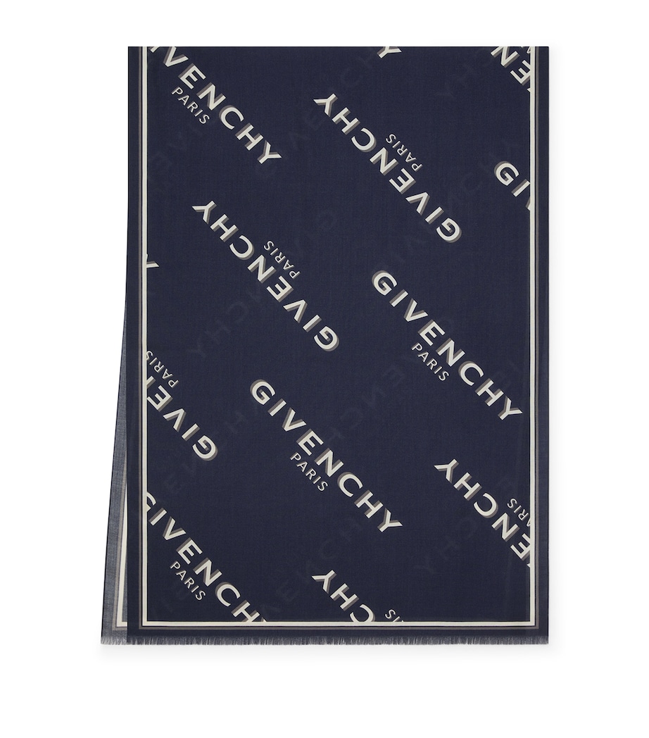 Wool-Silk Logo Stole NAVY Image 1
