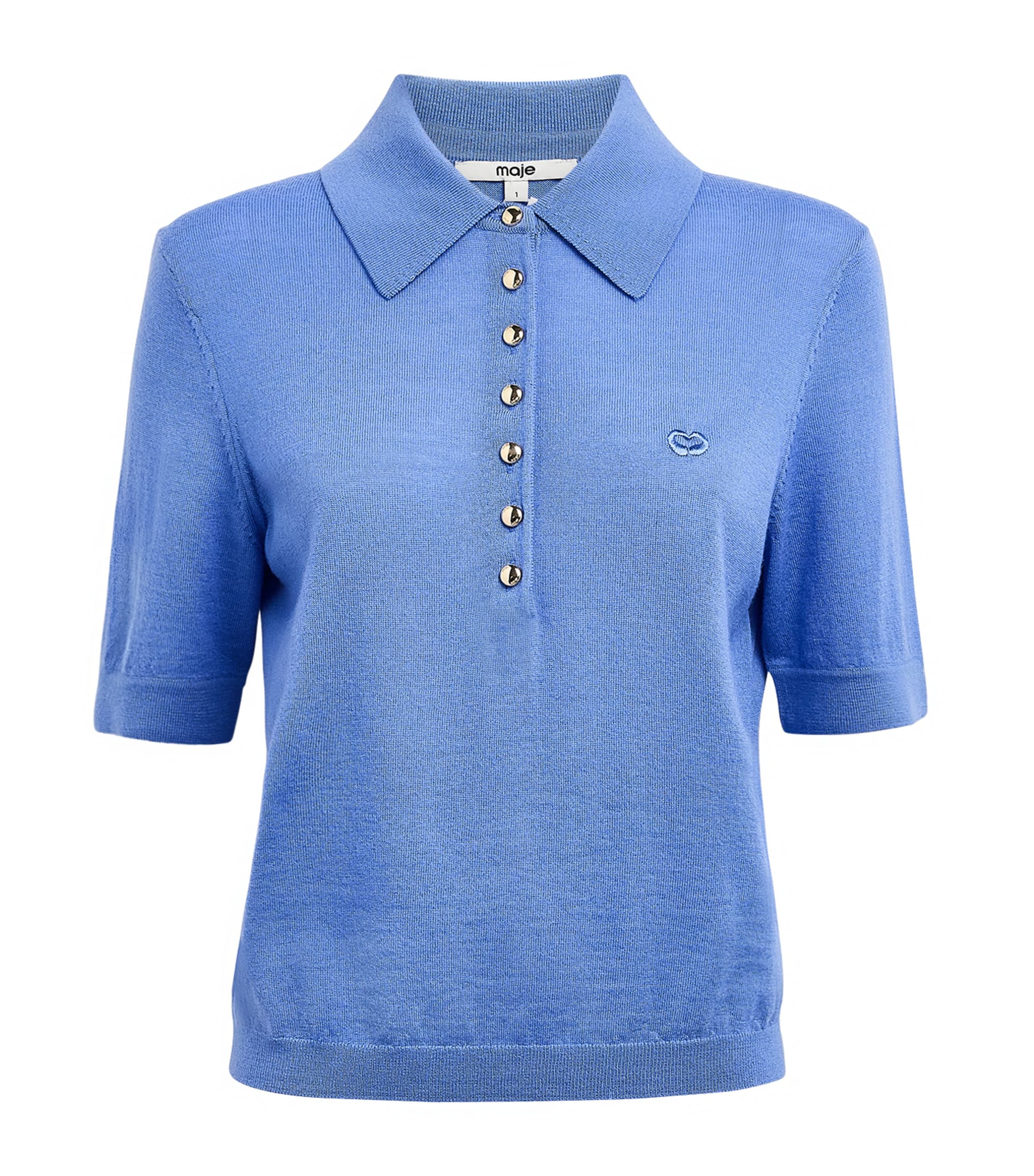 Maje Womens Wool Polo Sweater Blue Image 1