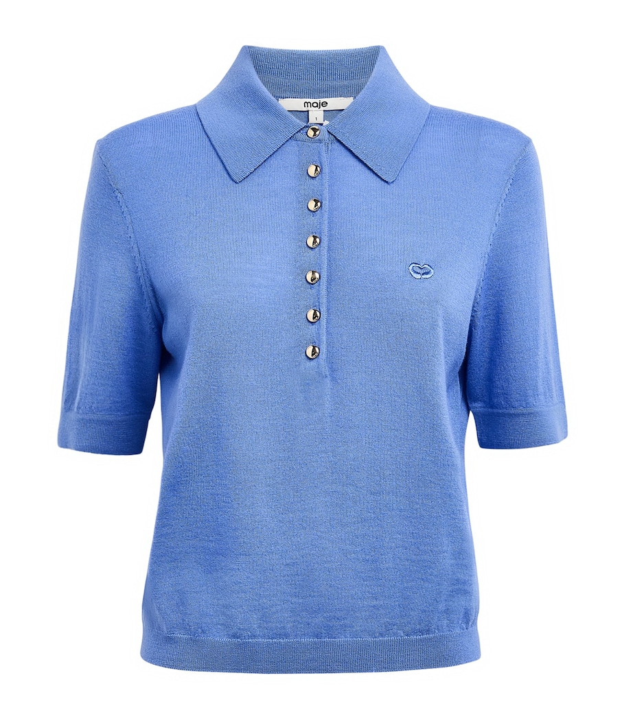 Maje Womens Wool Polo Sweater Blue Image 1