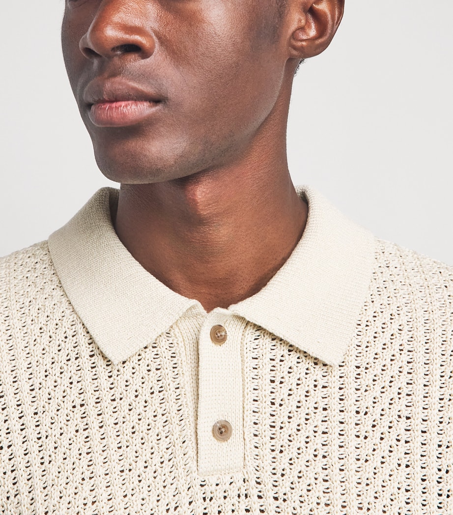 Vince Mens Cotton Crochet Knit Polo Shirt Dk Blanco Image 3