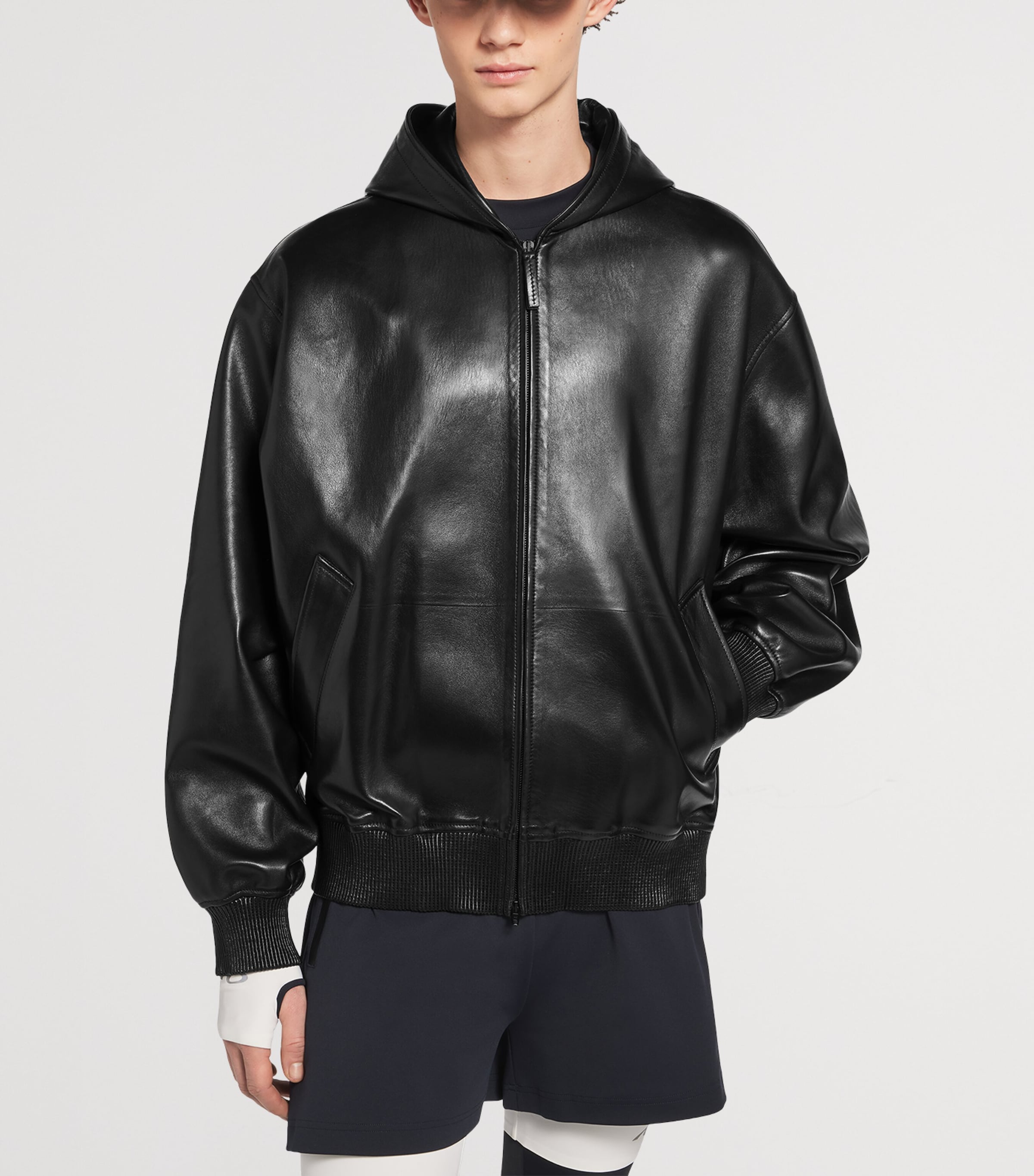 Balenciaga Mens Leather Hooded Jacket Image 5
