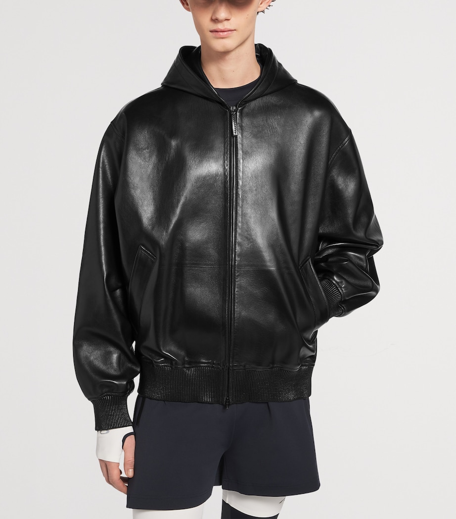 Balenciaga Mens Leather Hooded Jacket Image 5