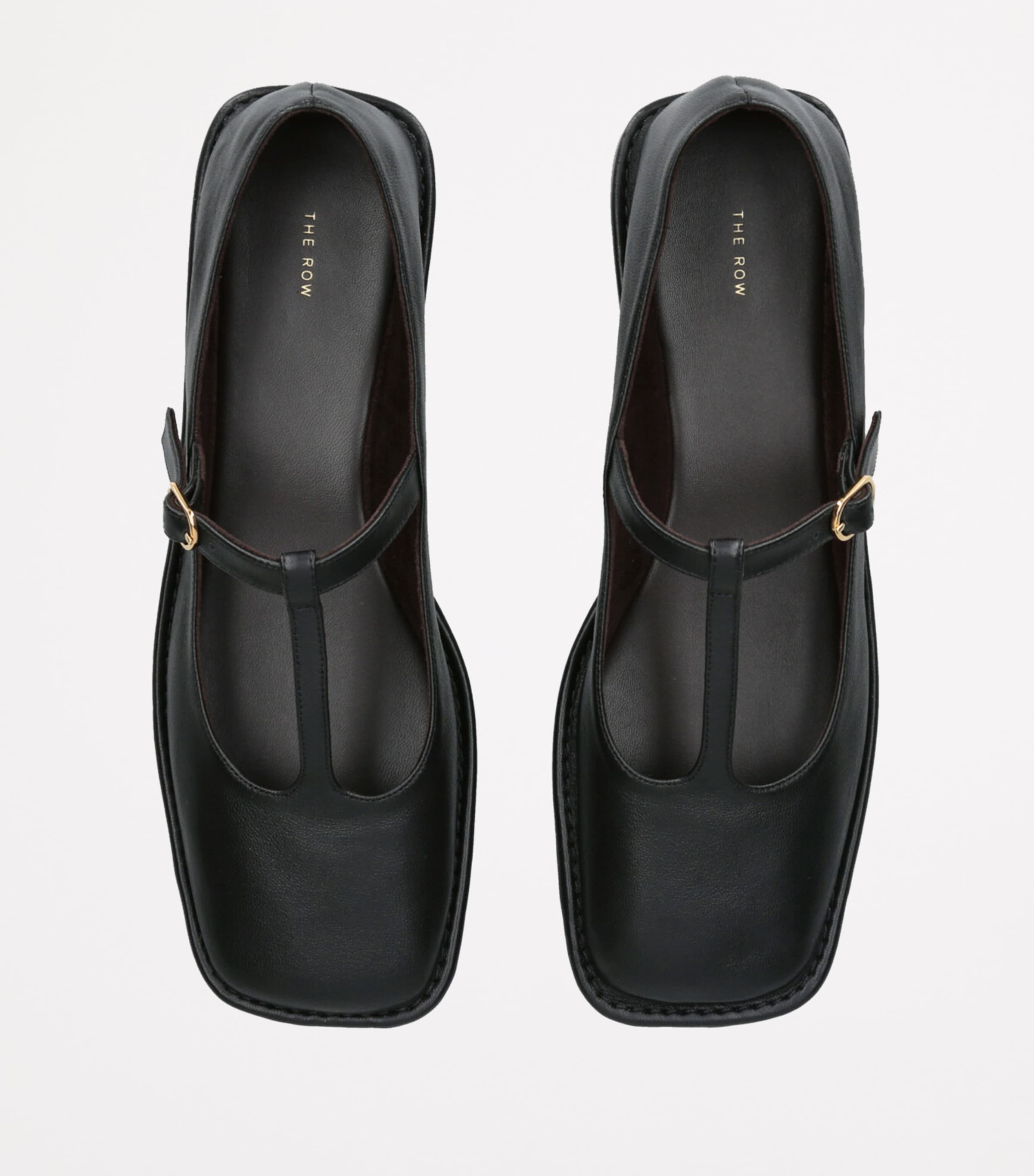 The Row Square T-Strap Leather Flats | Harrods US