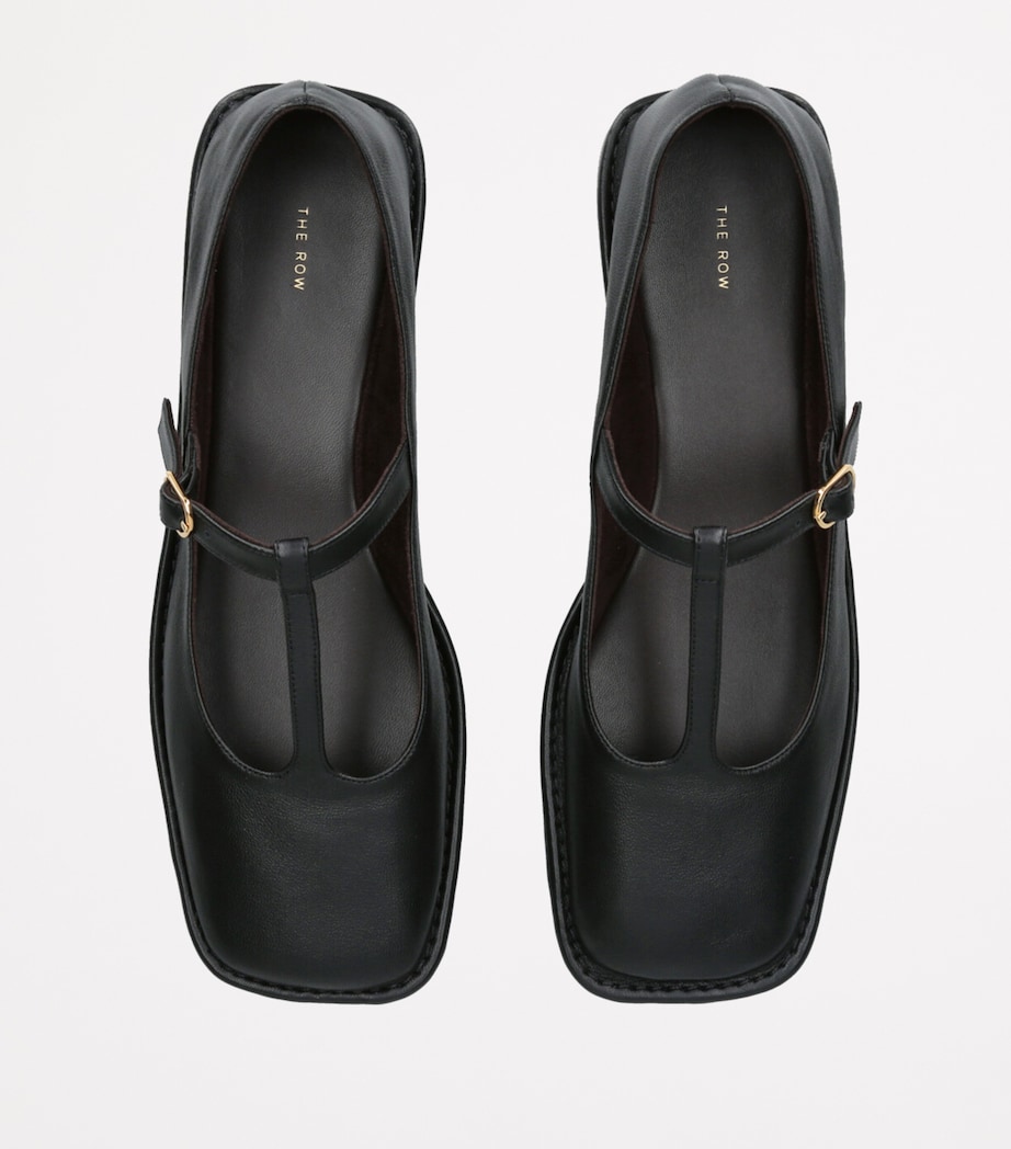 The Row Square T-Strap Leather Flats Black Image 3