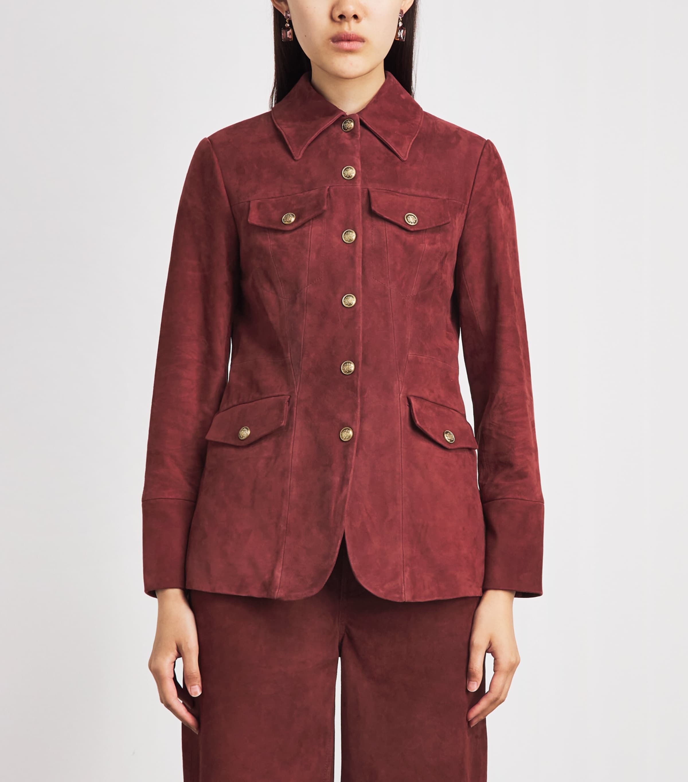 Alice+Olivia Womens Dorothie Suede Utility Jacket Cognac Image 4