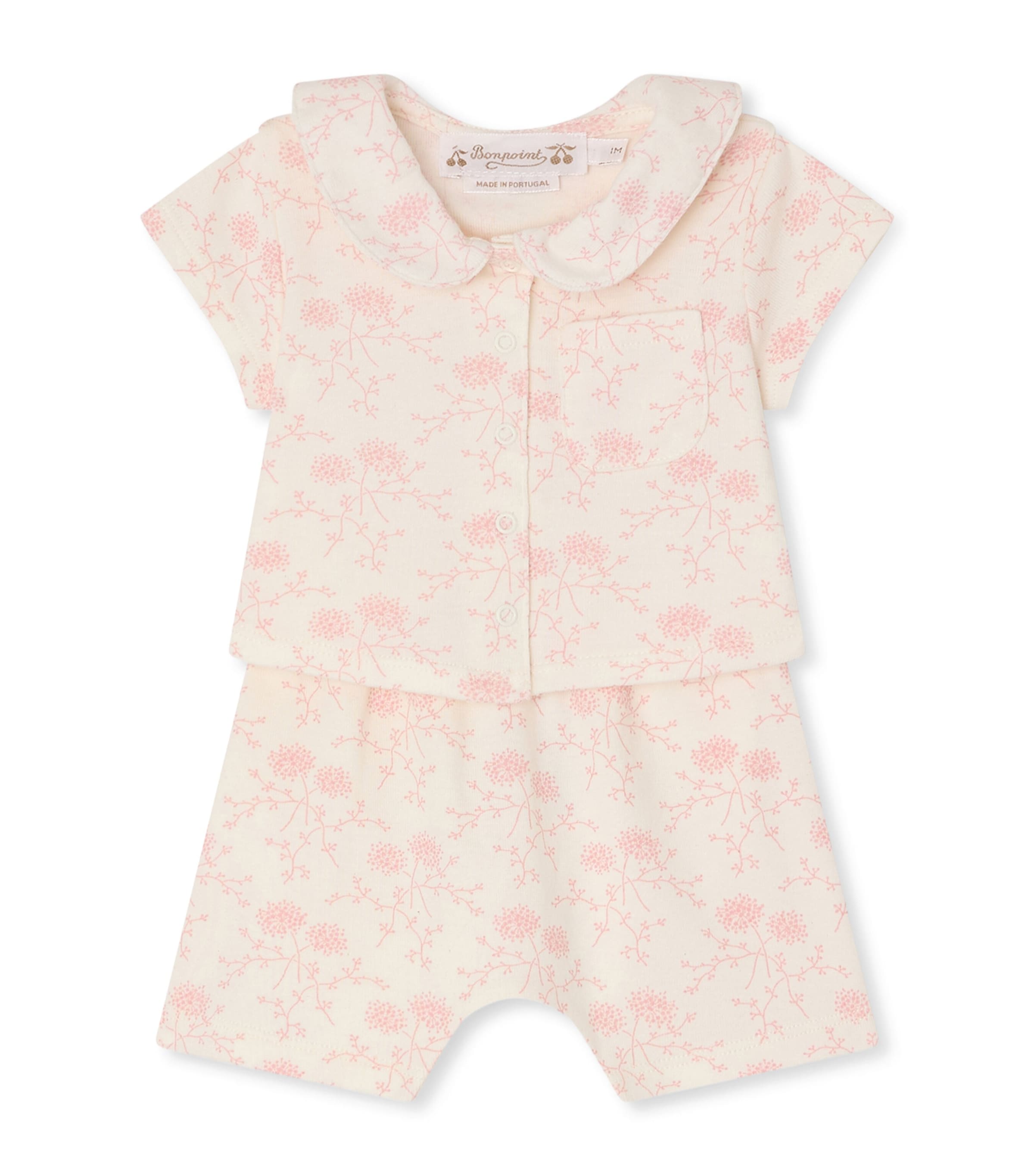 Bonpoint Cotton Floral Top and Trousers Set (1-18 Months) Fl Rose Pale Image 1