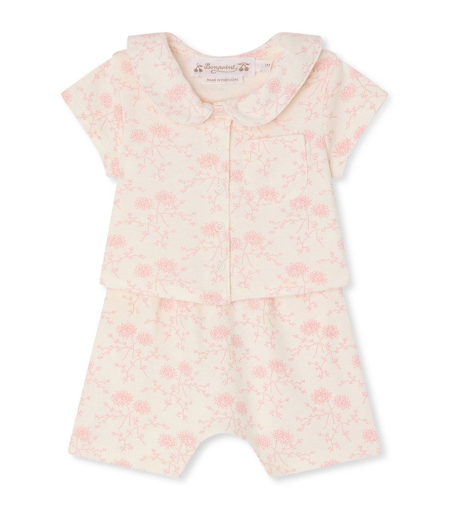Bonpoint Cotton Floral Top and Trousers Set (1-18 Months) Fl Rose Pale Image 1