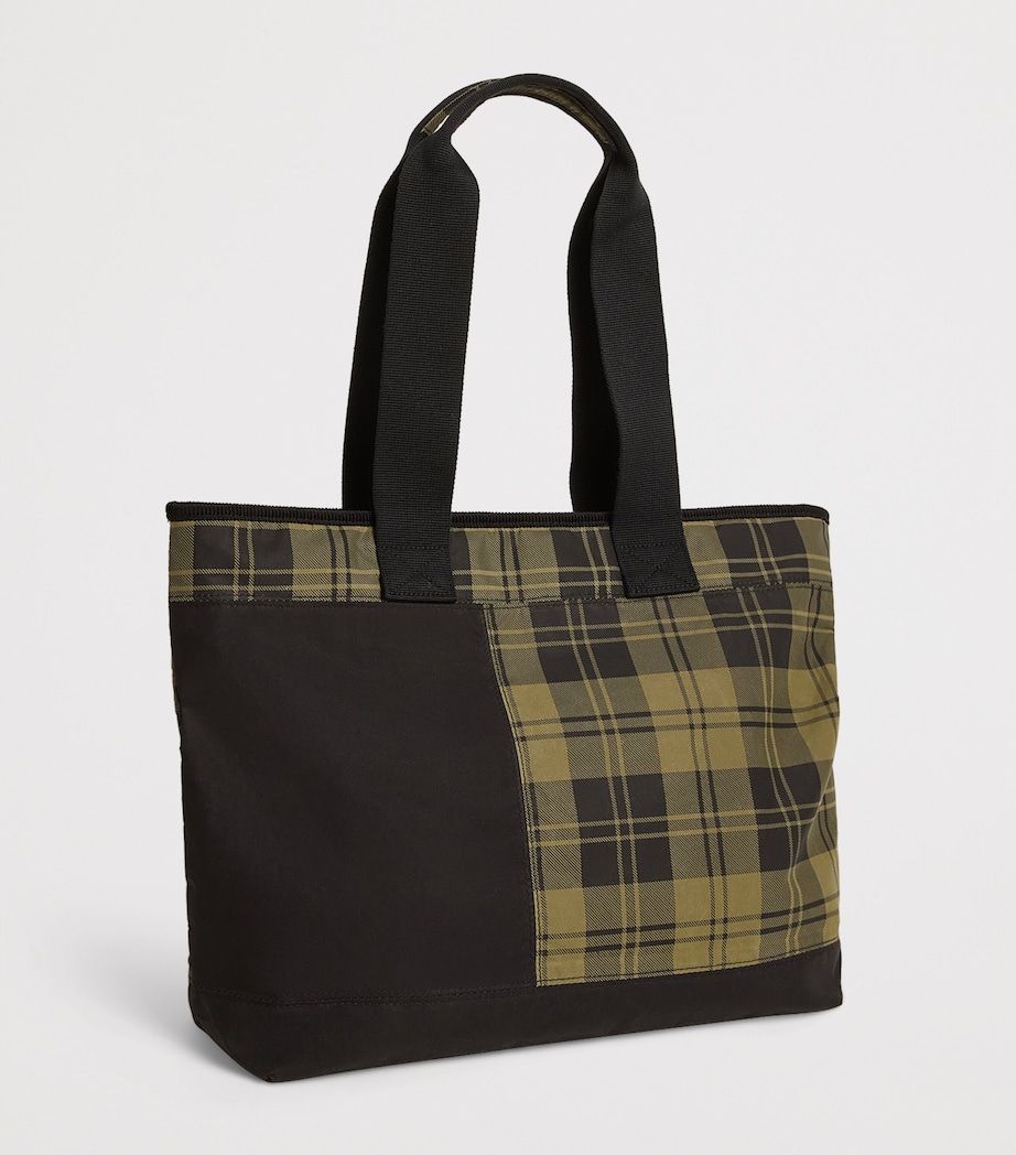 Cotton Patchwork Tartan Tote Bag BLACK/OLIVE CHECK Image 3