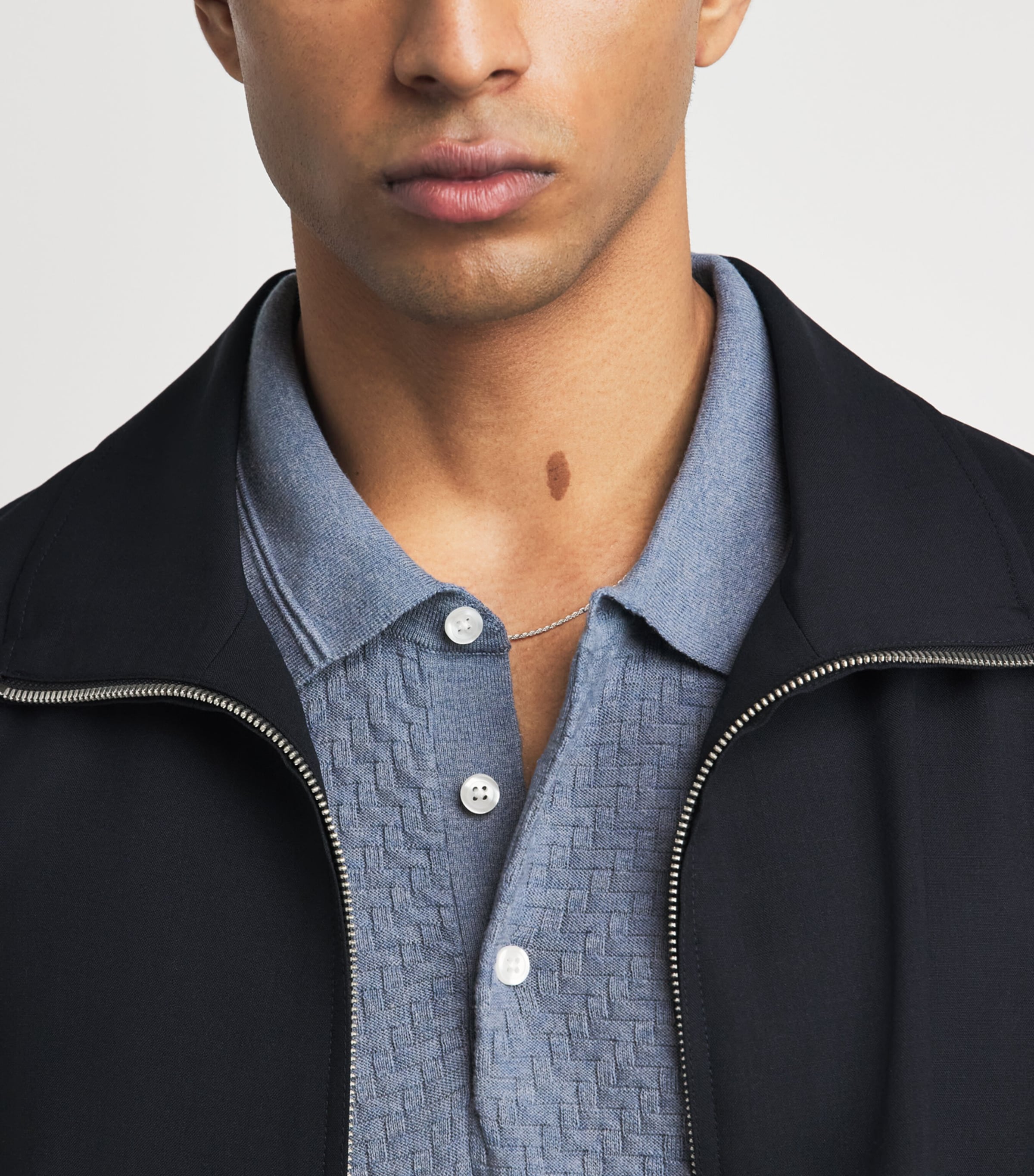 PAIGE Mens Cotton-Wool-Silk-Cashmere Kiko Polo Shirt Tidal Wave Image 3