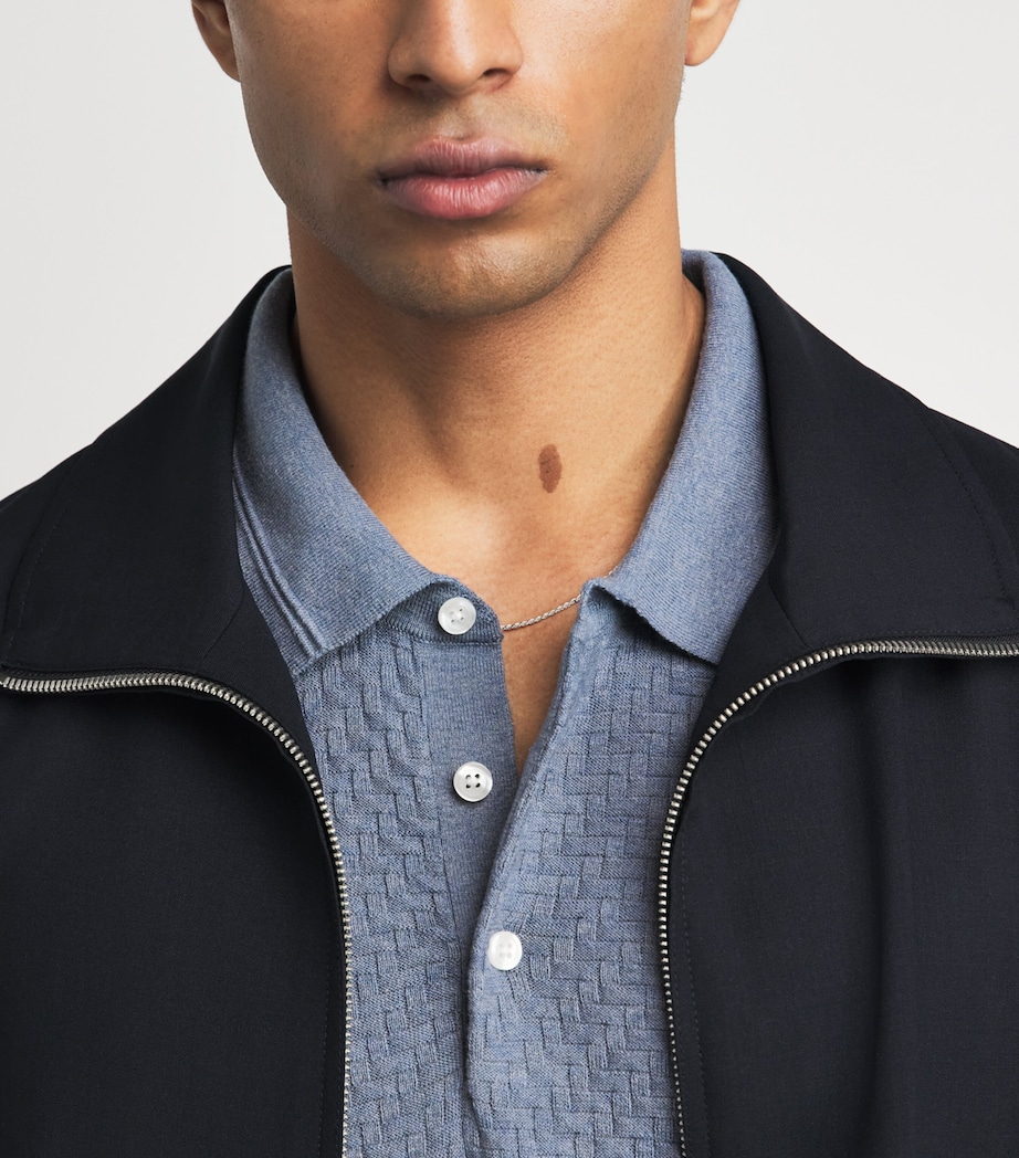 PAIGE Mens Cotton-Wool-Silk-Cashmere Kiko Polo Shirt Tidal Wave Image 3