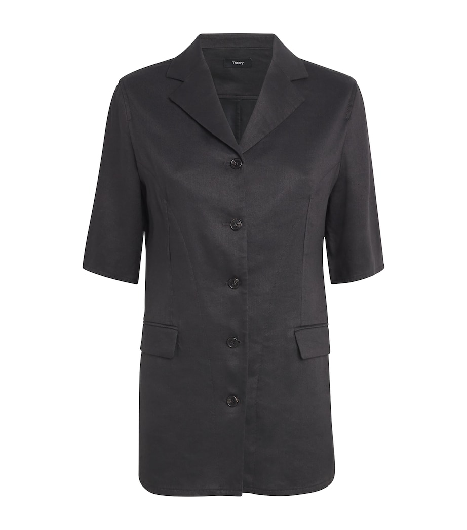 Theory Womens Linen-Blend Blazer Black Image 1