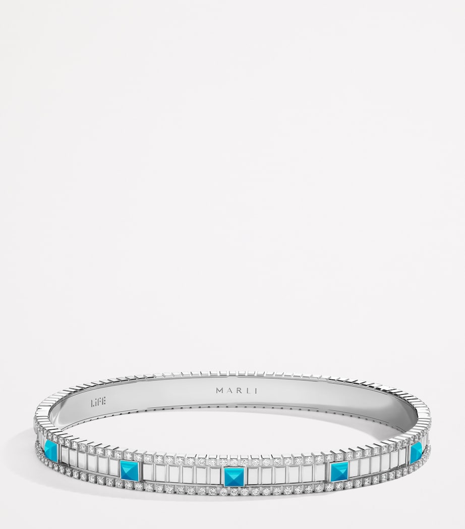 White Gold, Diamond and Turquoise LIFE Bangle WHITE GOLD Image 2