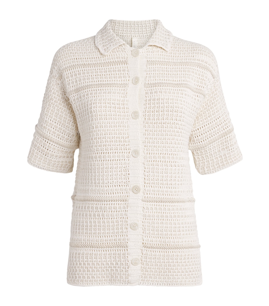 Lauren Manoogian Womens Pima Cotton Crochet Shirt White/parchment Image 1