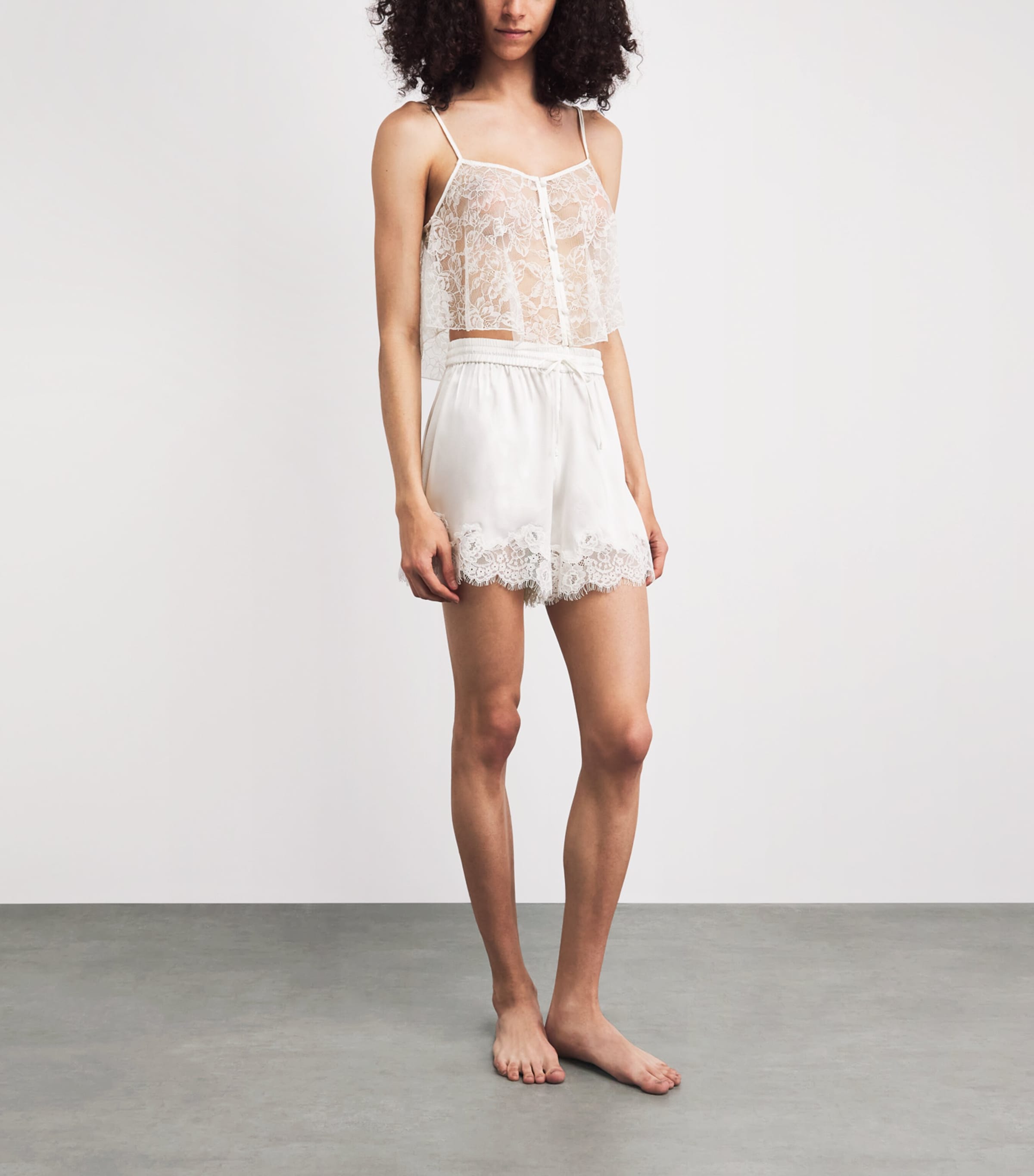 Fleur Du Mal Womens Stretch-Silk Lace-Trim Juliet Shorts Ivory Image 2