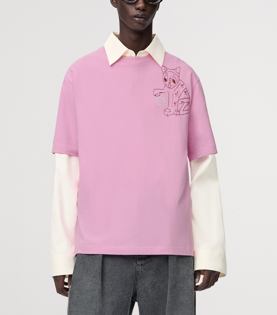 x Louis Wain Cotton-Blend Anagram Cat Loose T-shirt PINK Image 3