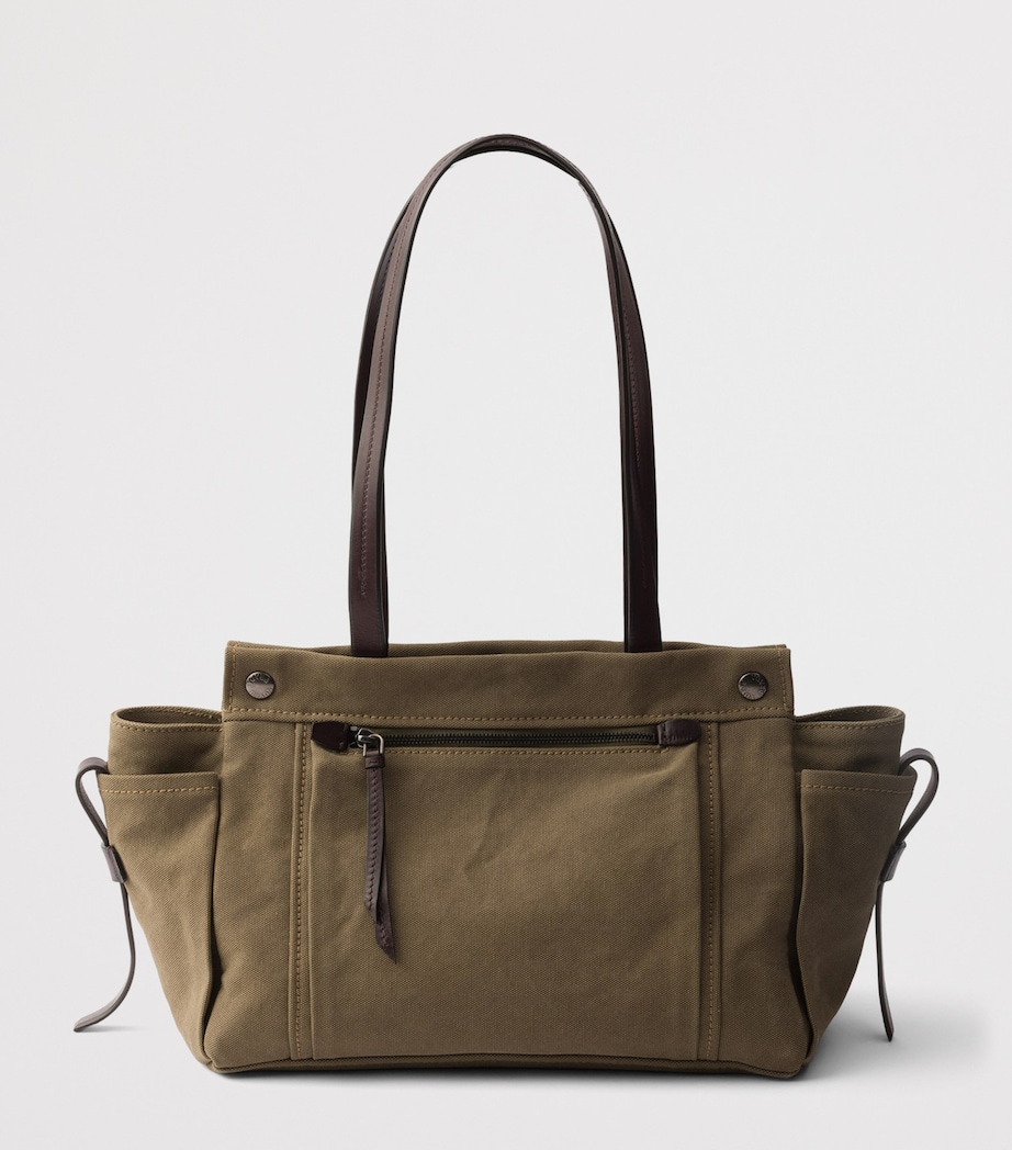 Prada Cotton-Leather Route Tote Bag Green Image 3