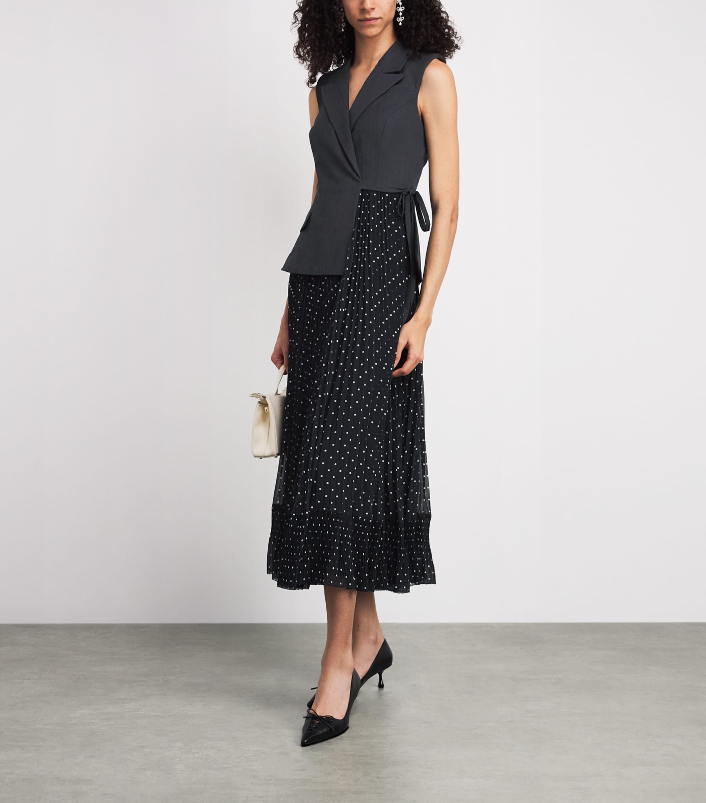 Self-Portrait Womens Polka Dot Midi Dress Grey Image 2