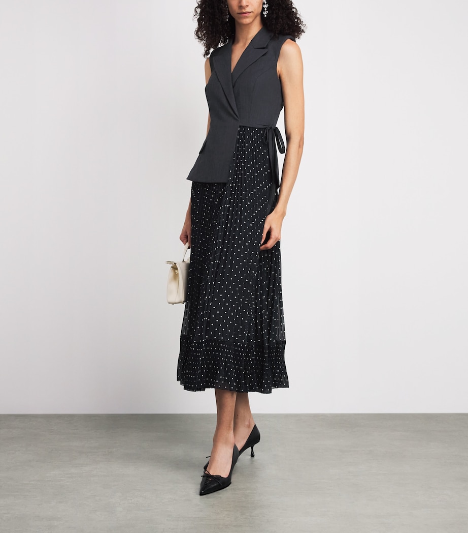 Self-Portrait Womens Polka Dot Midi Dress Grey Image 2