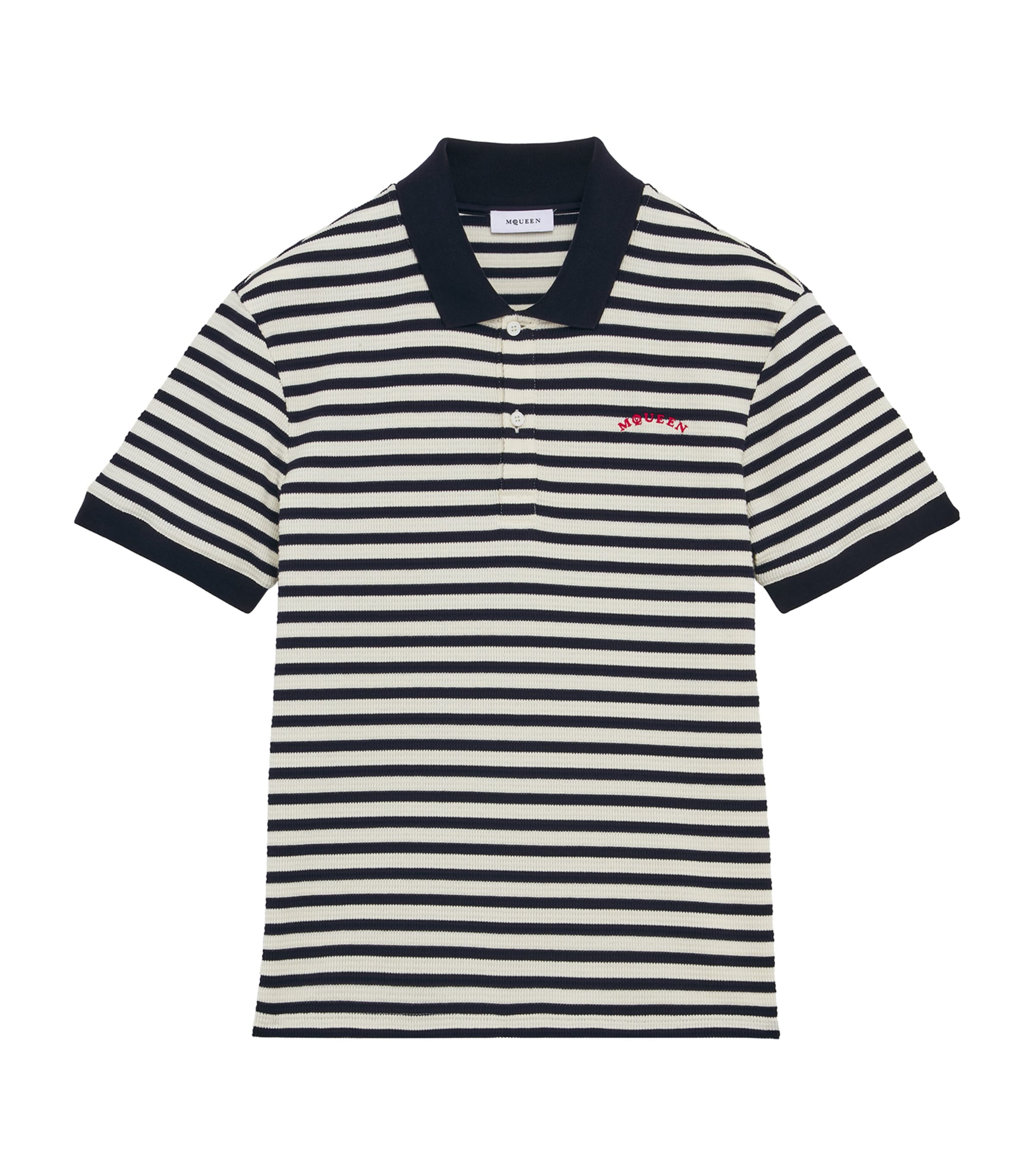 McQueen Mens Stripe Embroidered Polo Shirt Image 1