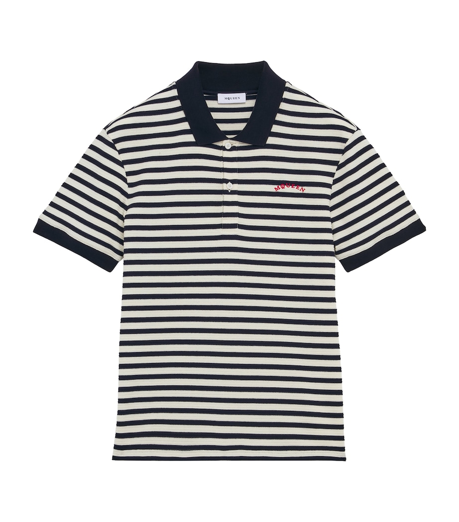 McQueen Mens Stripe Embroidered Polo Shirt Image 1