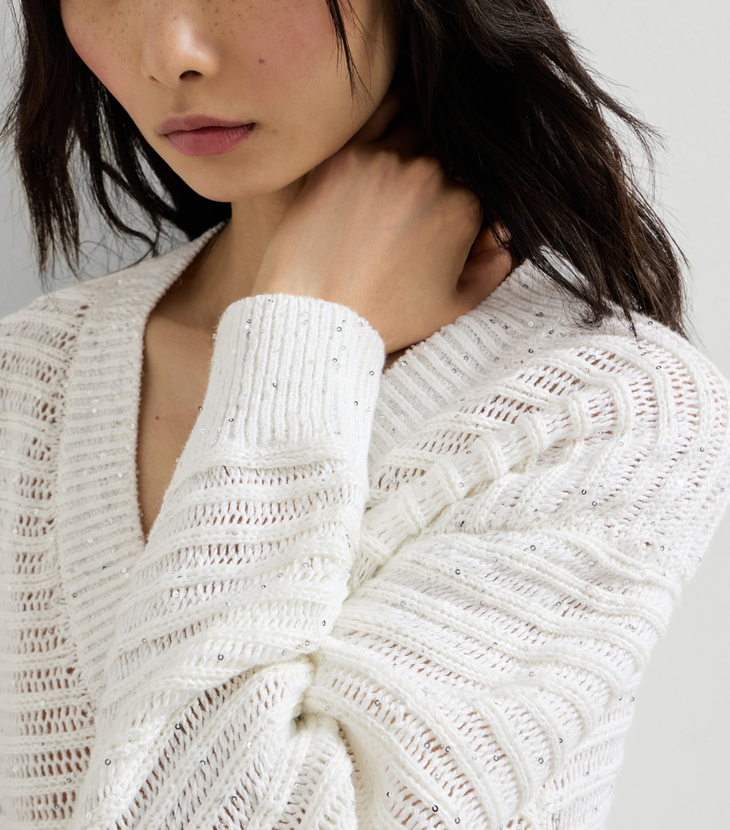 Brunello Cucinelli Womens Linen-Blend Dazzling Sweater Image 6