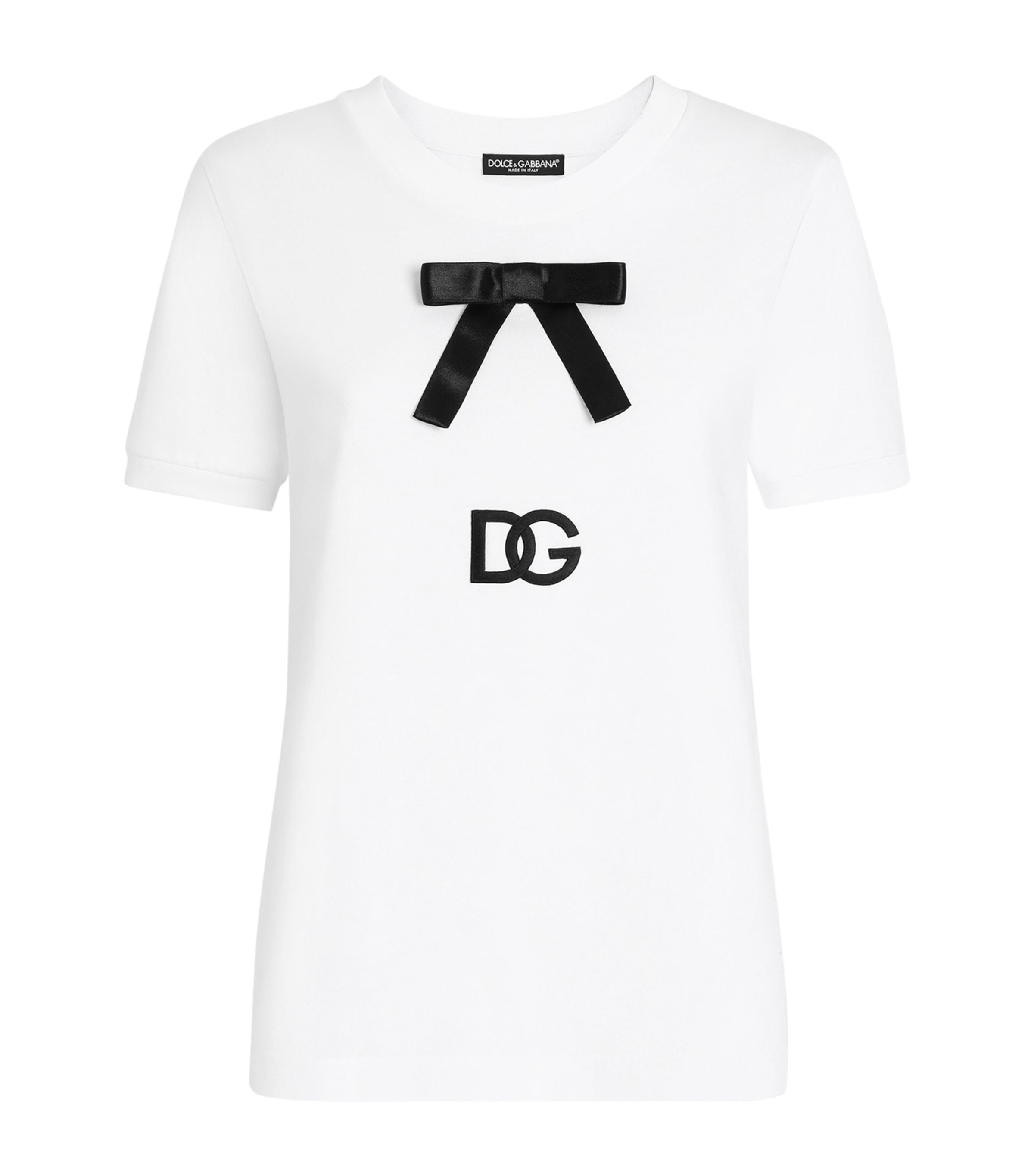 Dolce & Gabbana White T-shirt With Bow On The Front And Dg Logo