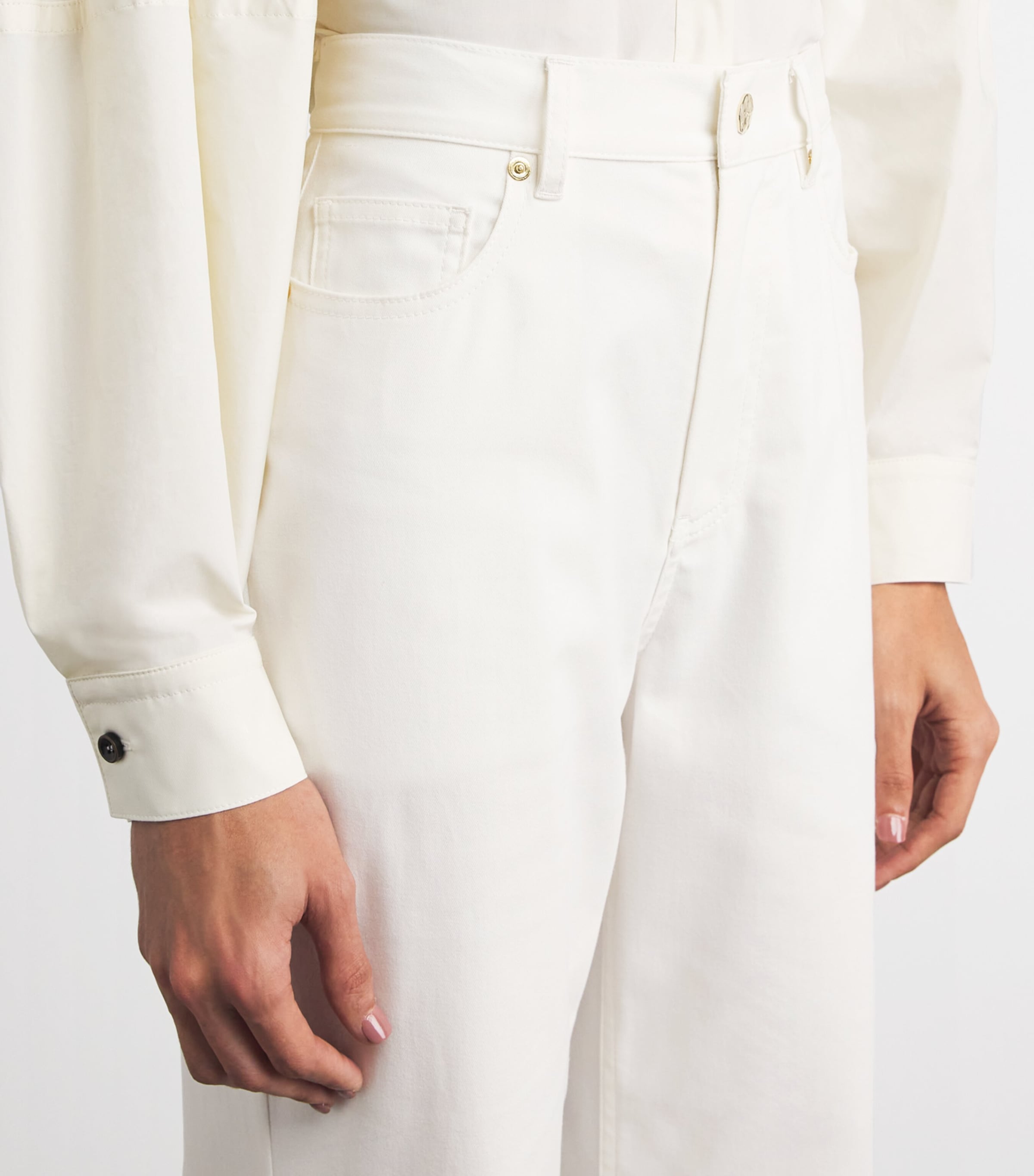 RETORI Womens Stretch-Cotton Gabardine Straight Trousers White Image 3