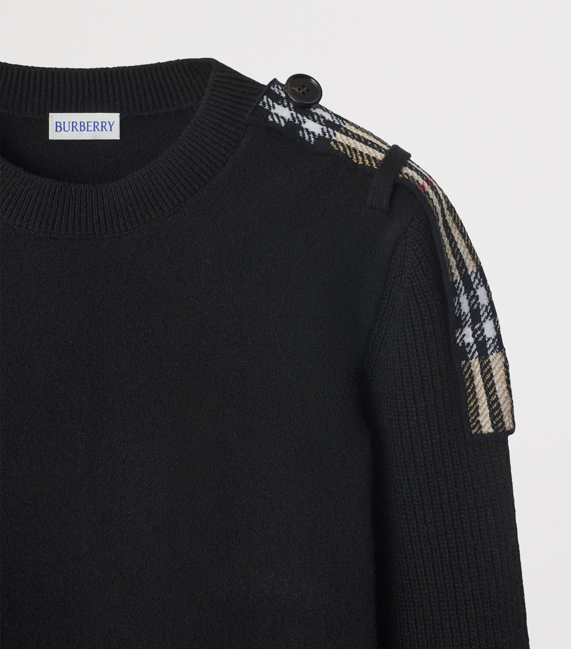 Burberry Womens Wool-Cashmere-Blend Epaulette Sweater Black Image 6