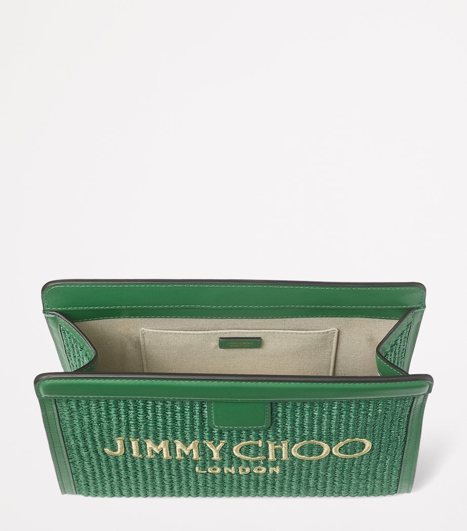 Raffia Leather-Trim Avenue Pouch DARK GREEN/GOLD/LIGH Image 5