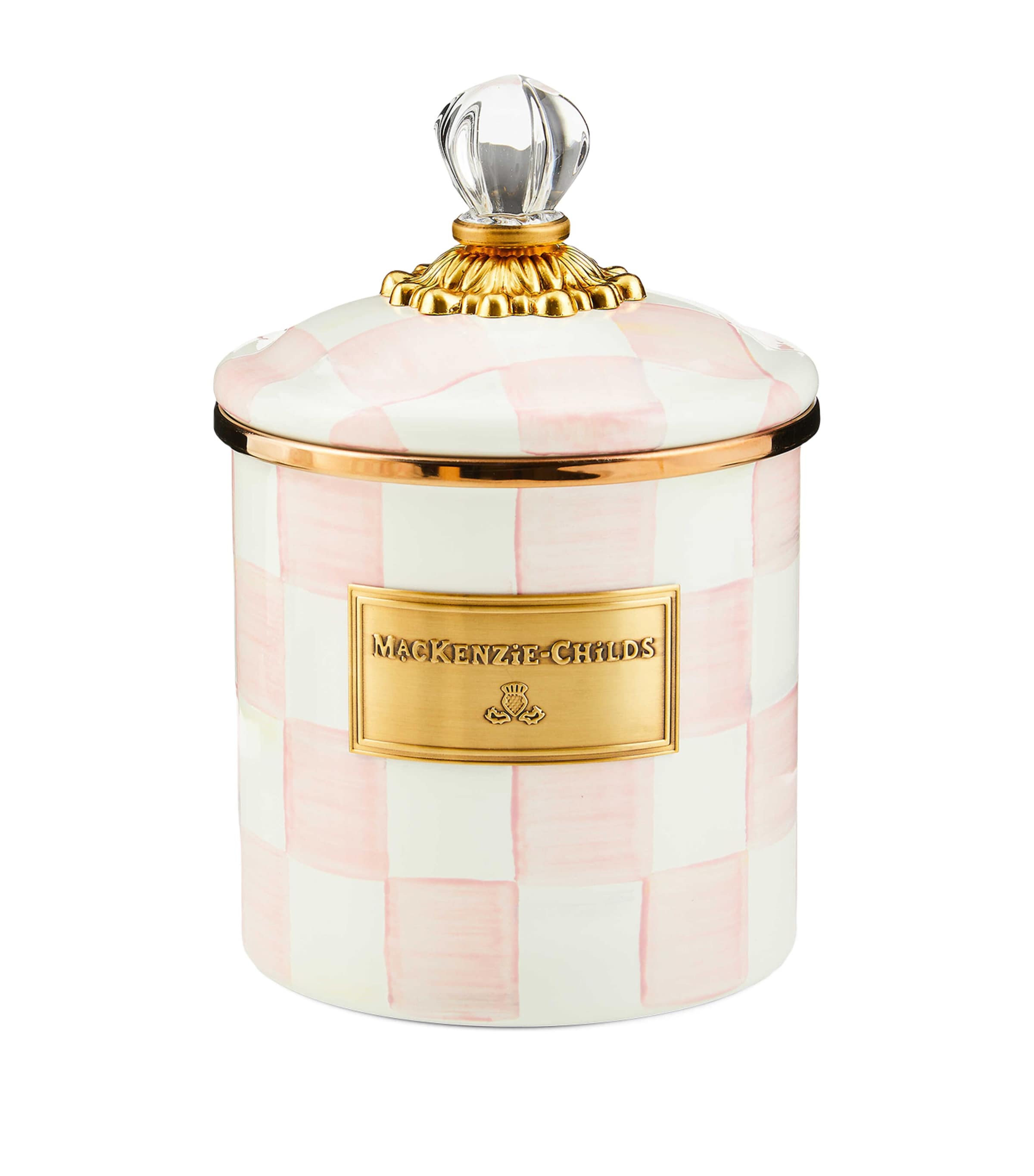 Mackenzie-childs Mackenzie Childs Rosy Check Enameled Steel Small Canister In Pink