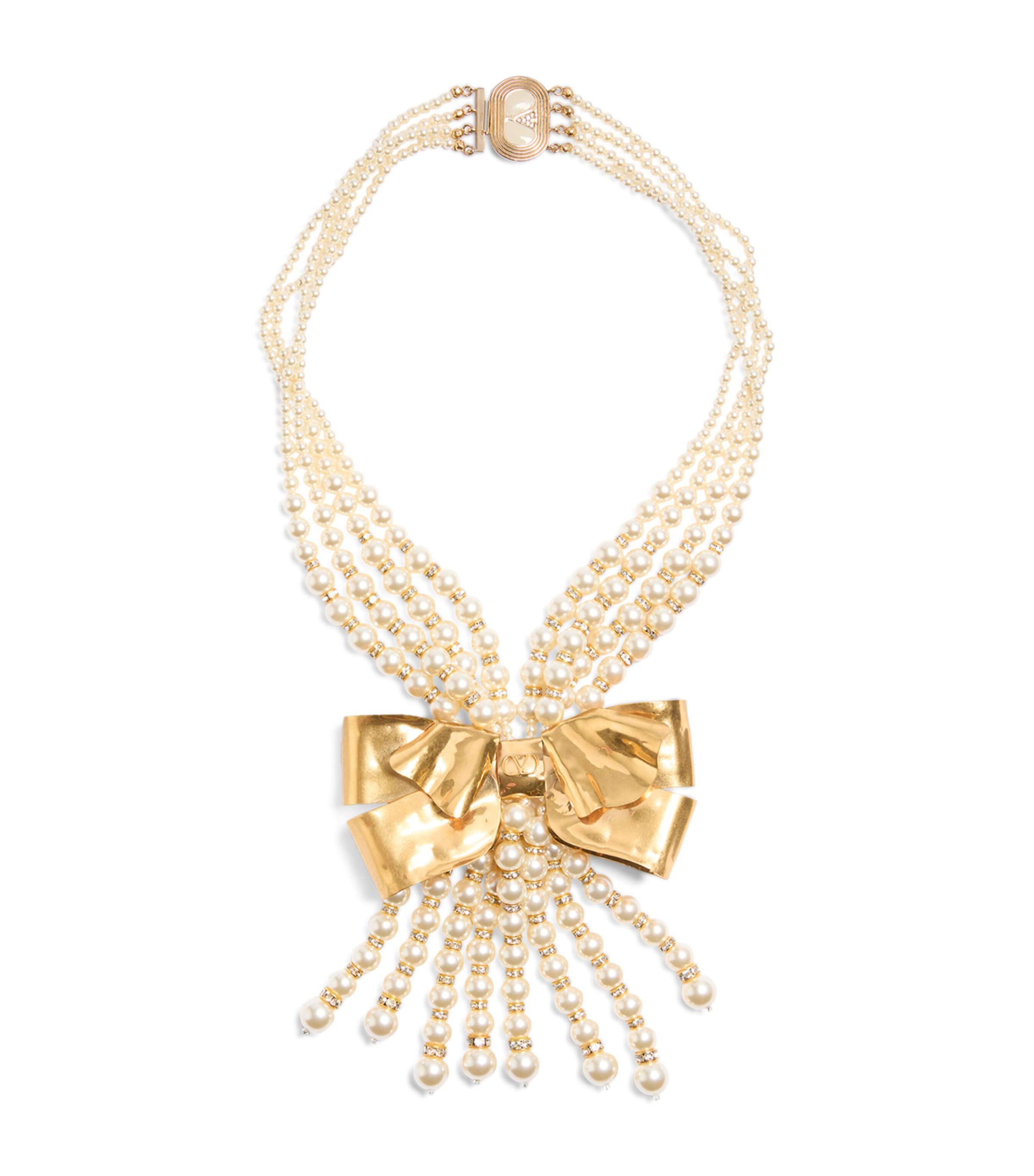 Valentino Faux Pearl Trop Chou Layered Necklace In Gold