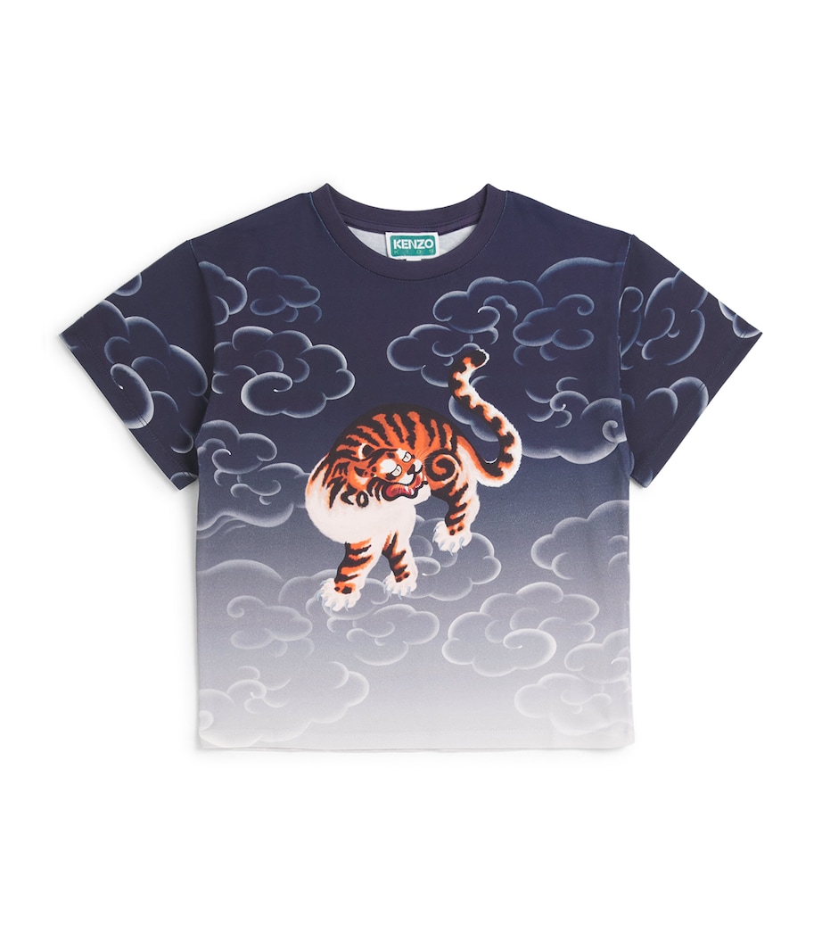 Cotton Tiger Clouds Print T-Shirt (2-14 Years) NAVY Image 1