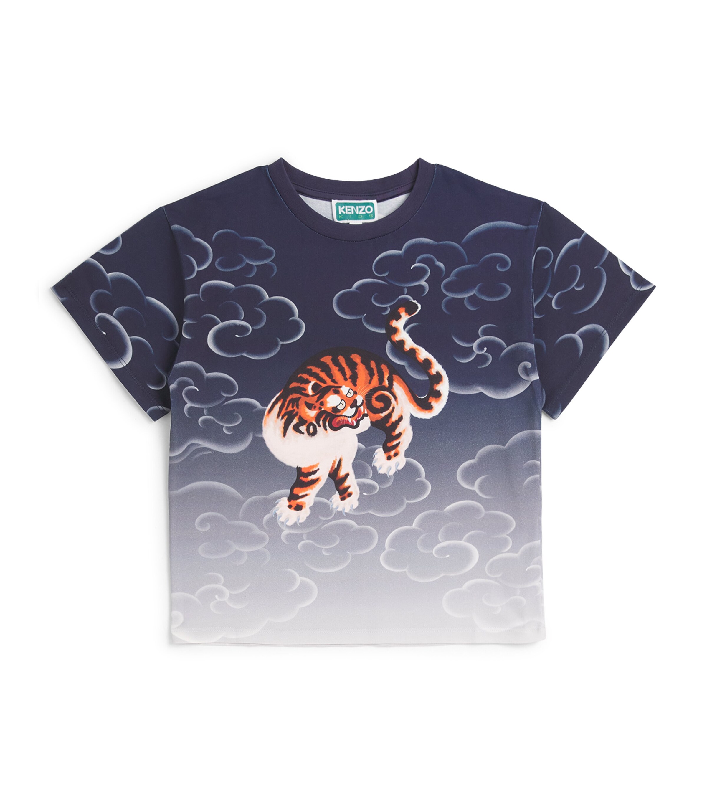 Kenzo Kids Navy Cotton Tiger Clouds Print T-Shirt (2-14 Years 