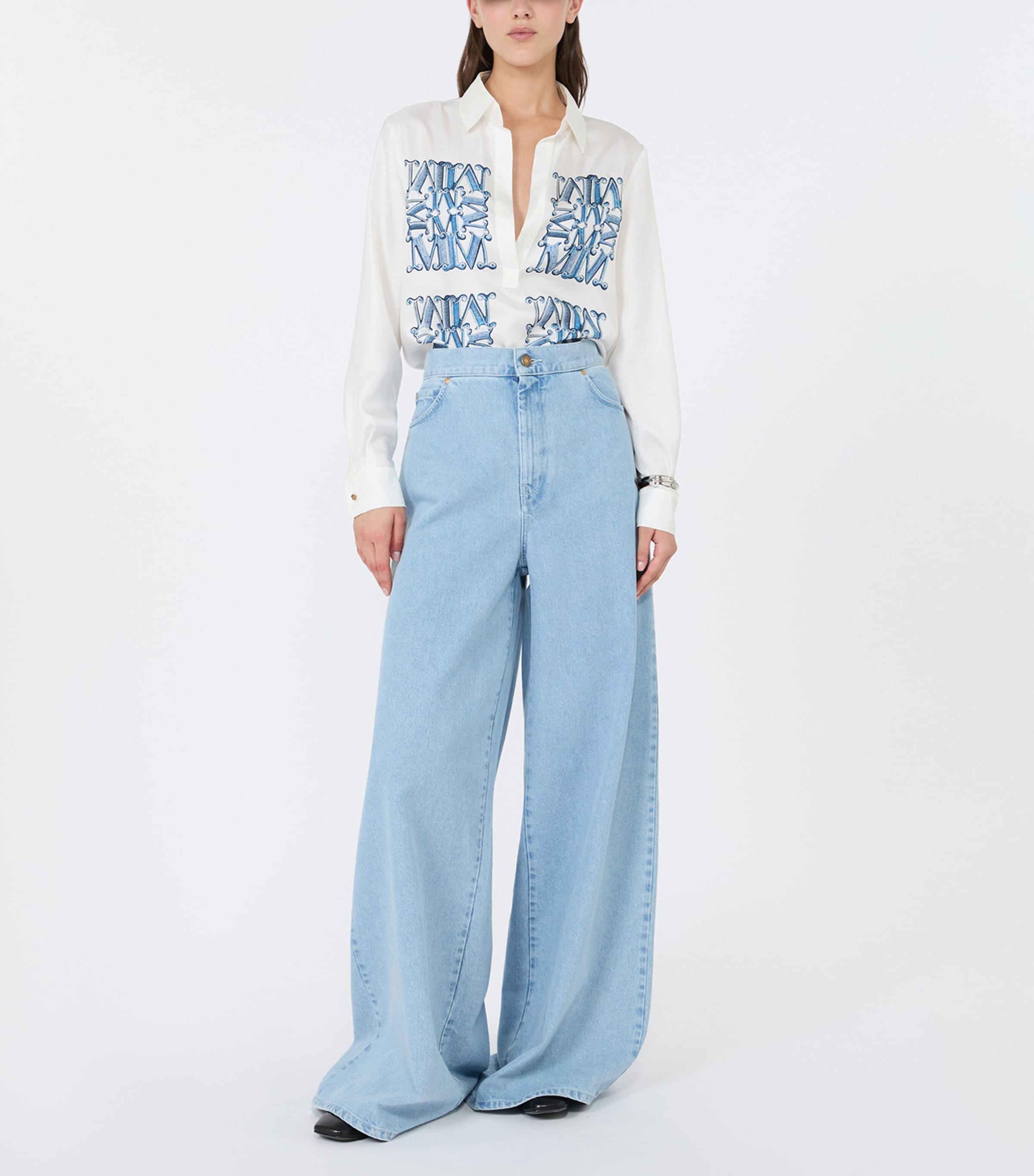 Max Mara Womens Silk Monogram Shirt Ocean Image 2