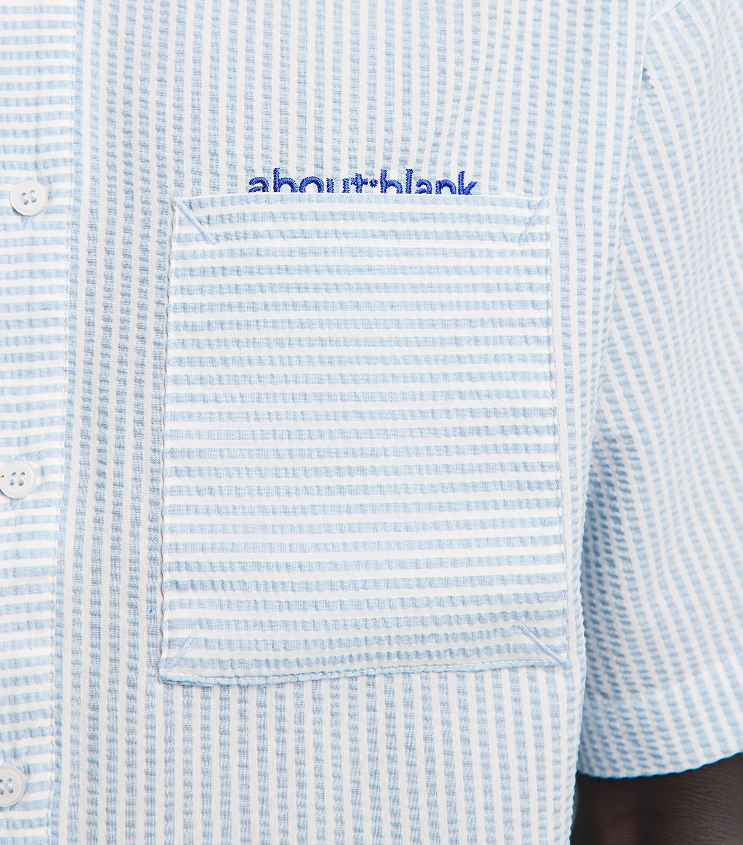 about:blank Mens Seersucker Embroidered Shirt Blue Image 3