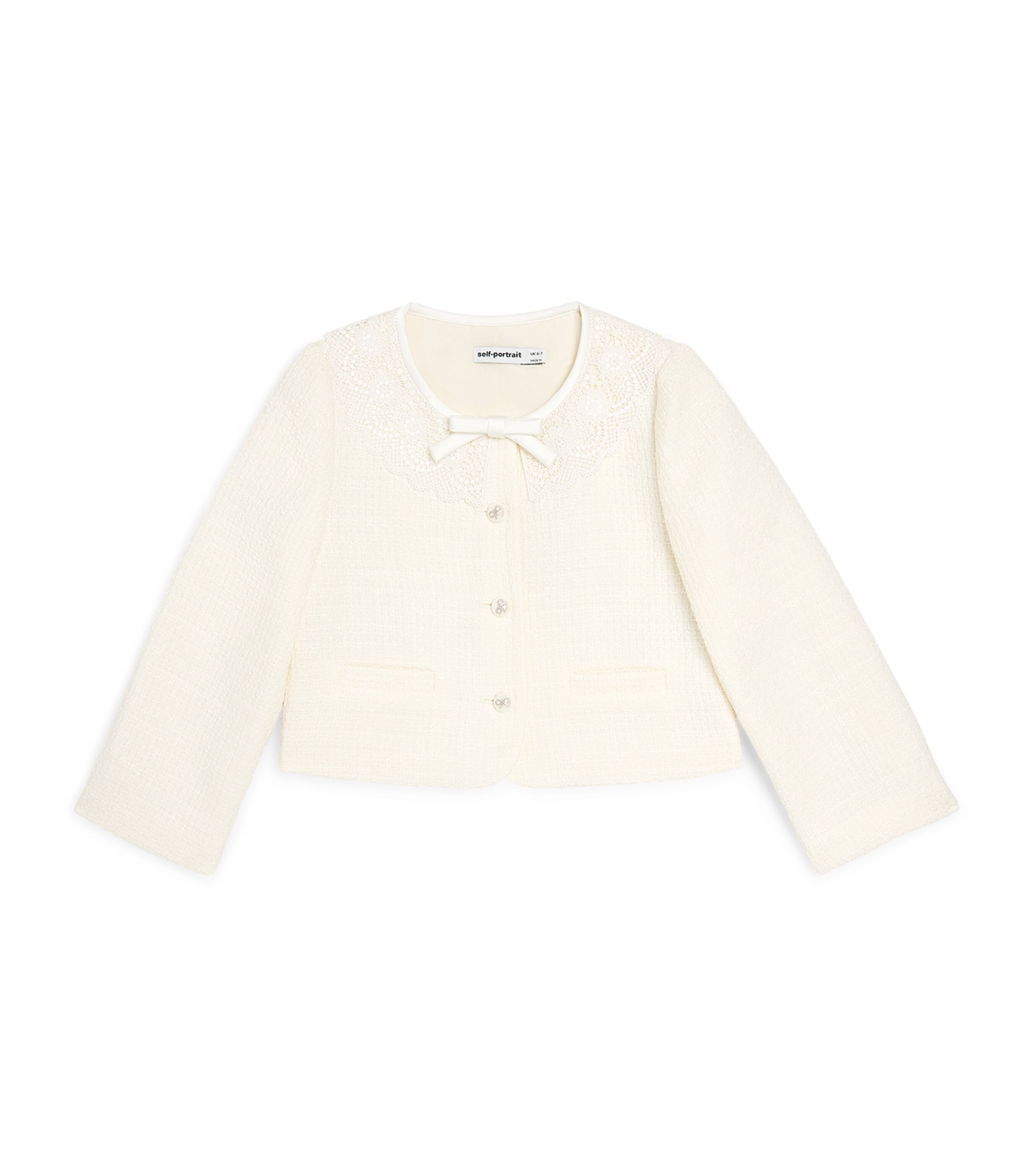 Self-Portrait Kids Bouclé Bow-Detail Jacket (3-12 Years) Cream Image 1