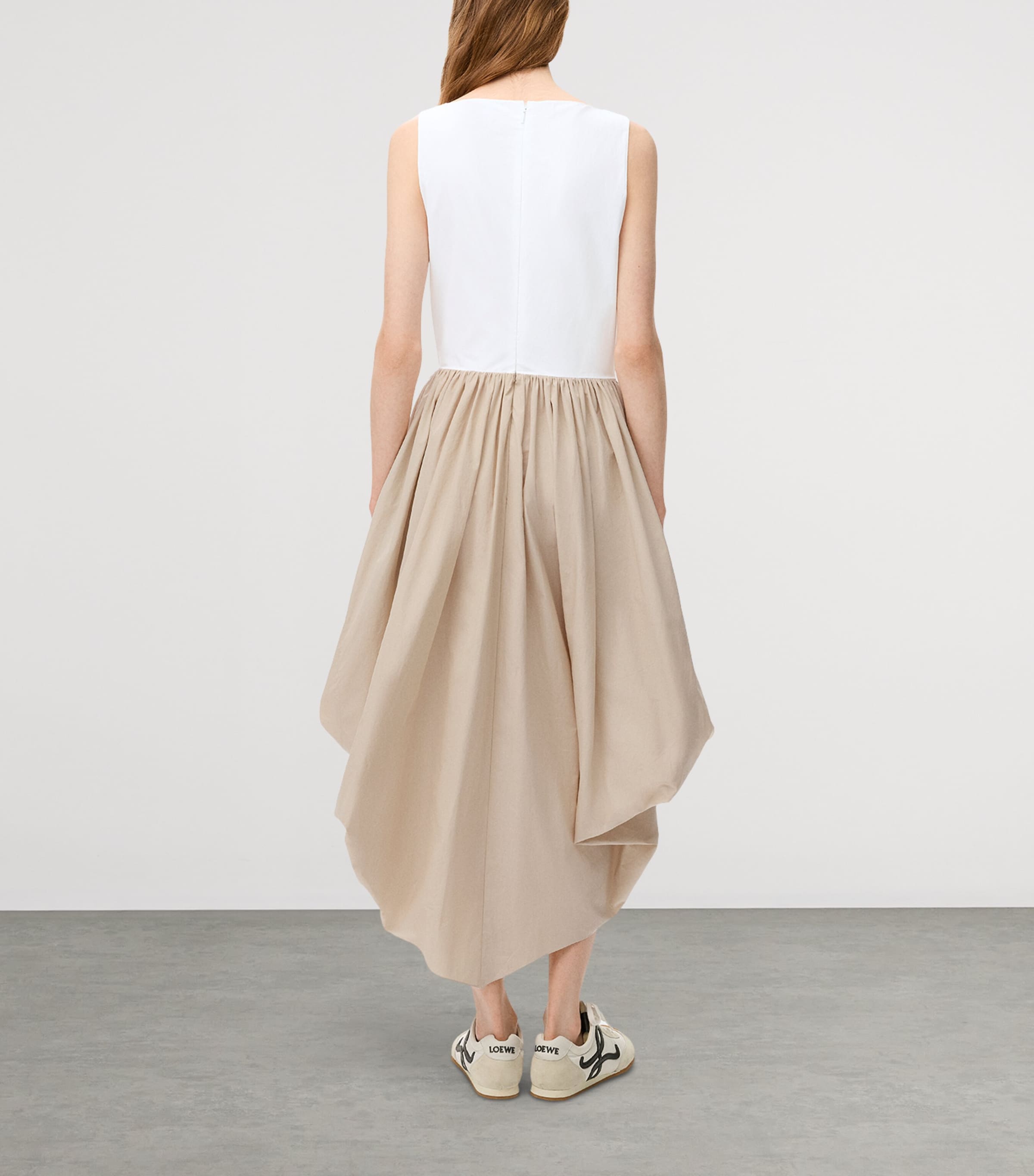LOEWE Womens x Paula’s Ibiza Cotton Asymmetric Midi Dress White/beige Image 3