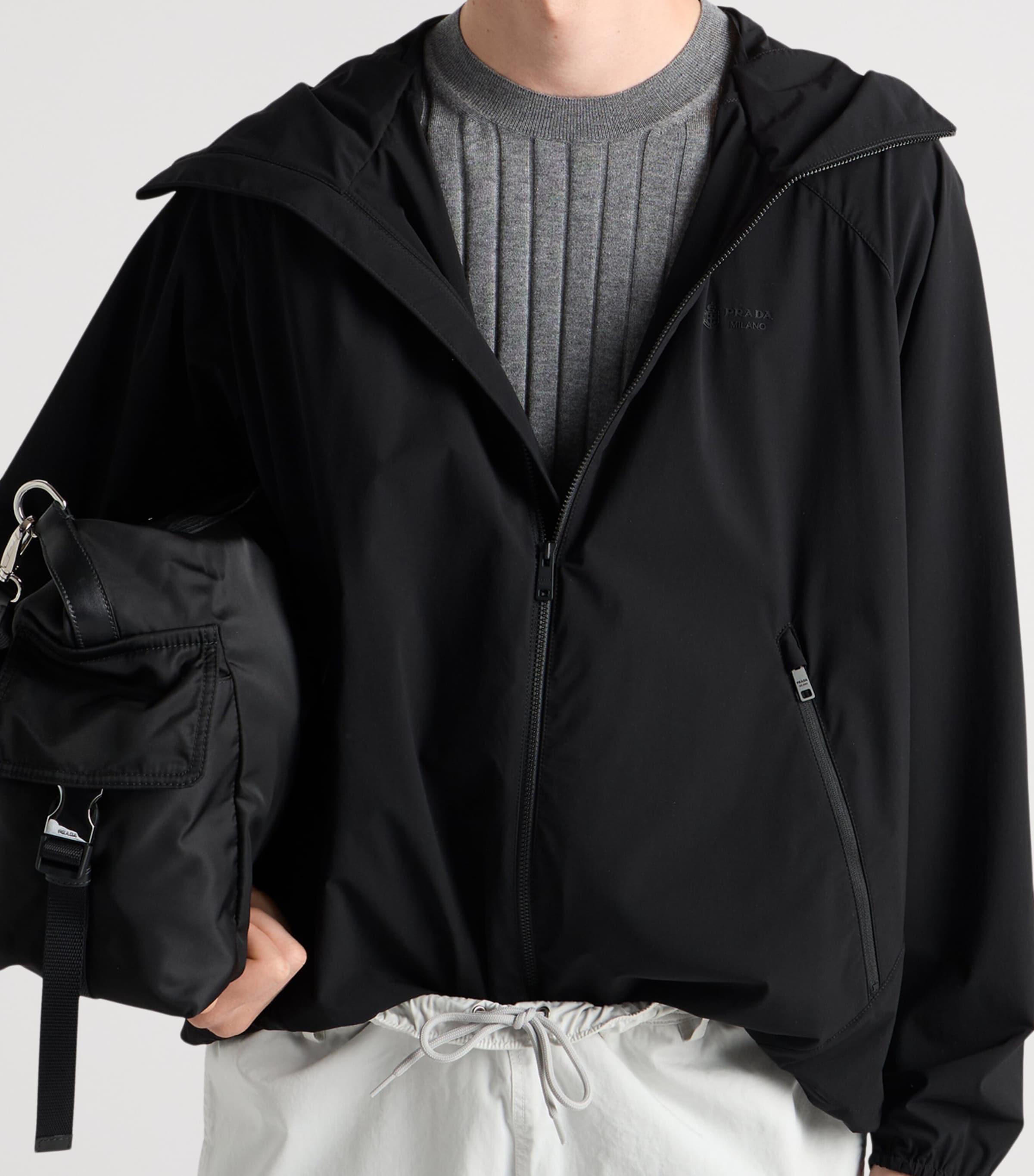 Prada Mens Re-Nylon Hooded Jacket Black Image 3