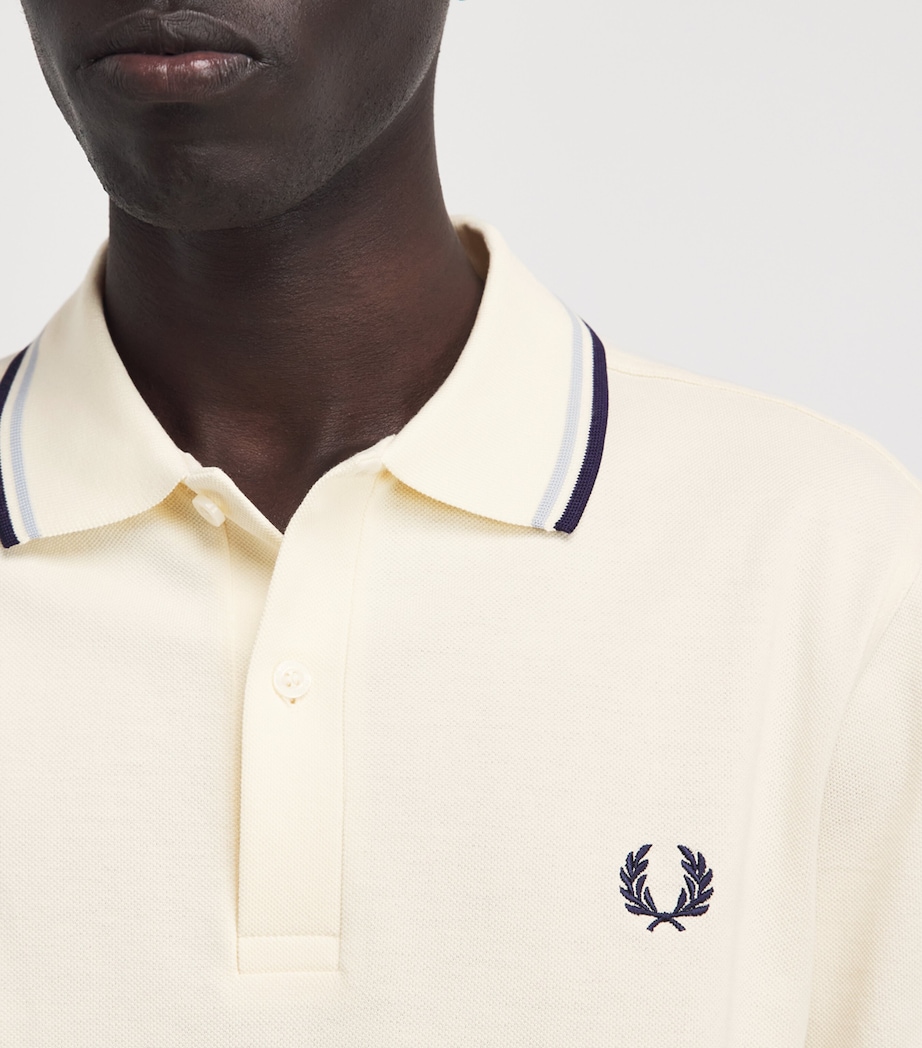 Fred Perry Mens Cotton Twin Tipped Polo Shirt Ecru/dusky Blue Image 3