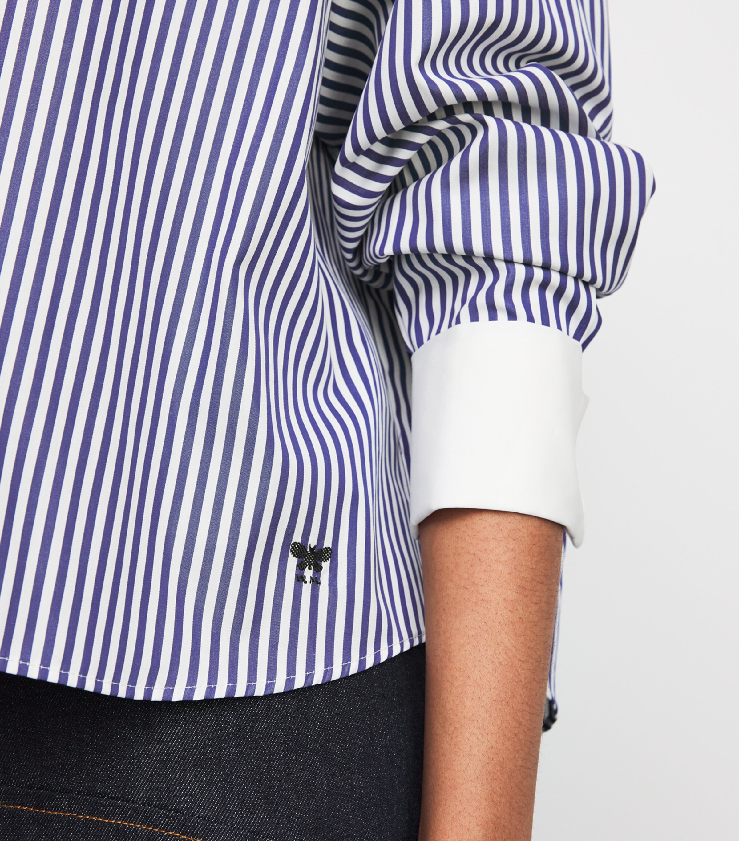 Contrast-Cuff Stripe Shirt NAVY Image 6