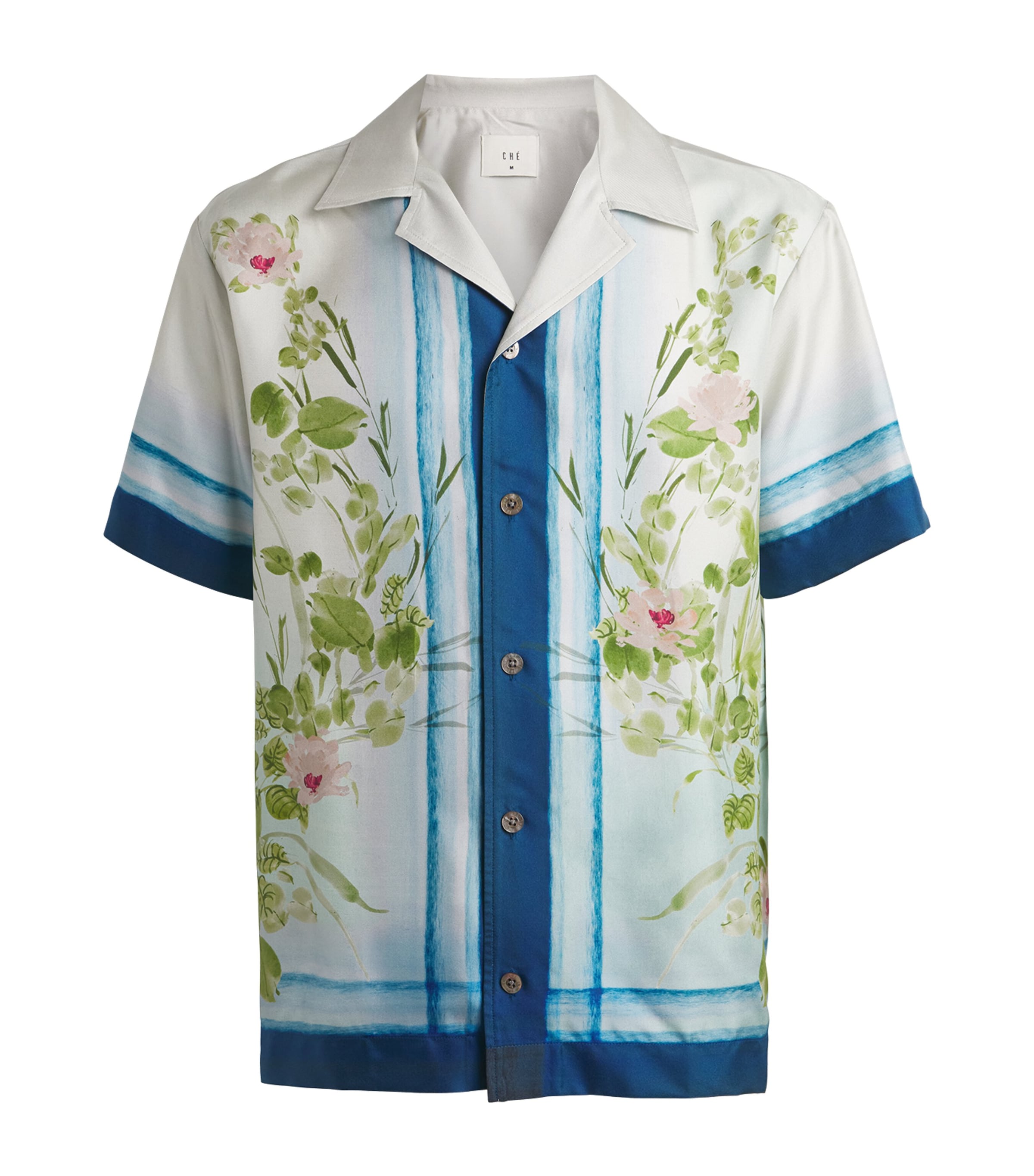 CHÉ Mens Silk Bloom Print Shirt Blue Image 1