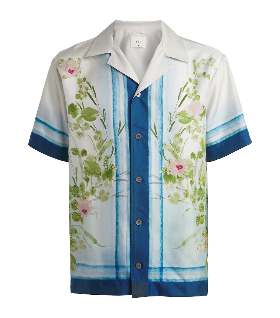 CHÉ Mens Silk Bloom Print Shirt Blue Image 1