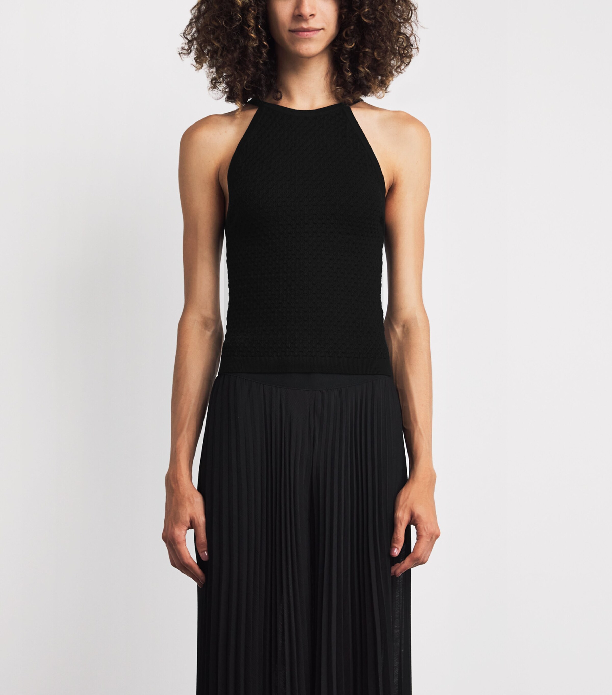 Heidi Pointelle Tank Top BLACK A001 Image 3