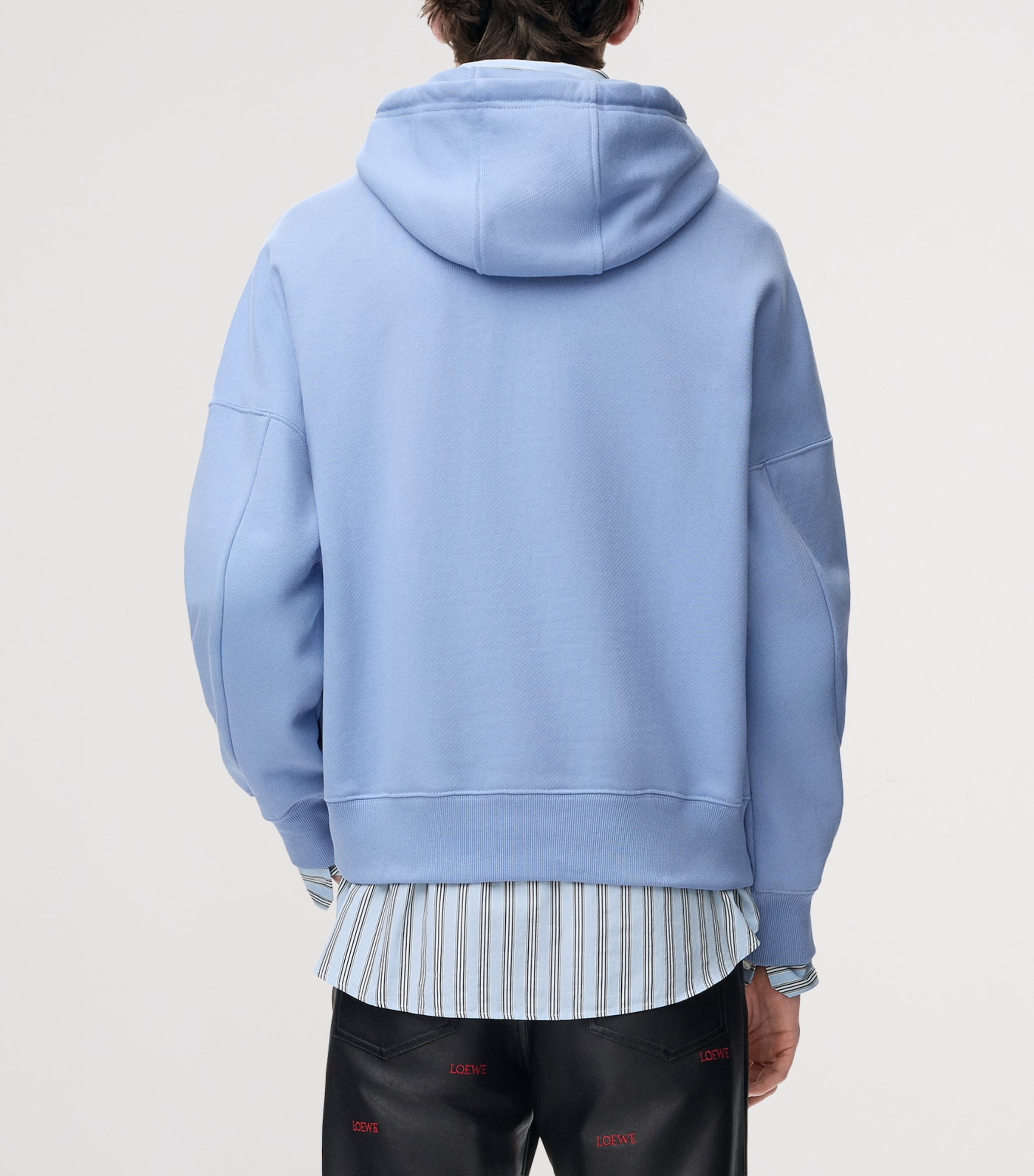 LOEWE Mens Cotton Key-Detail Anagram Hoodie Light Blue Image 4