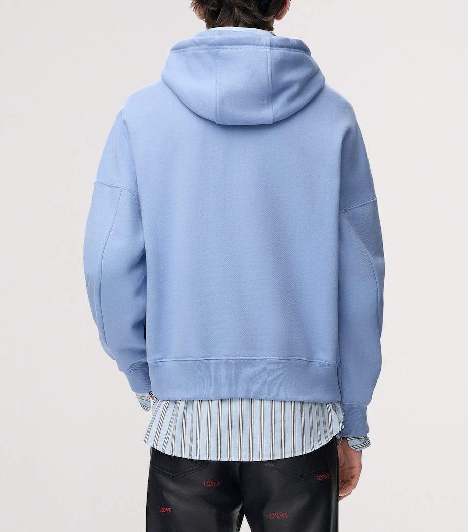 LOEWE Mens Cotton Key-Detail Anagram Hoodie Light Blue Image 4