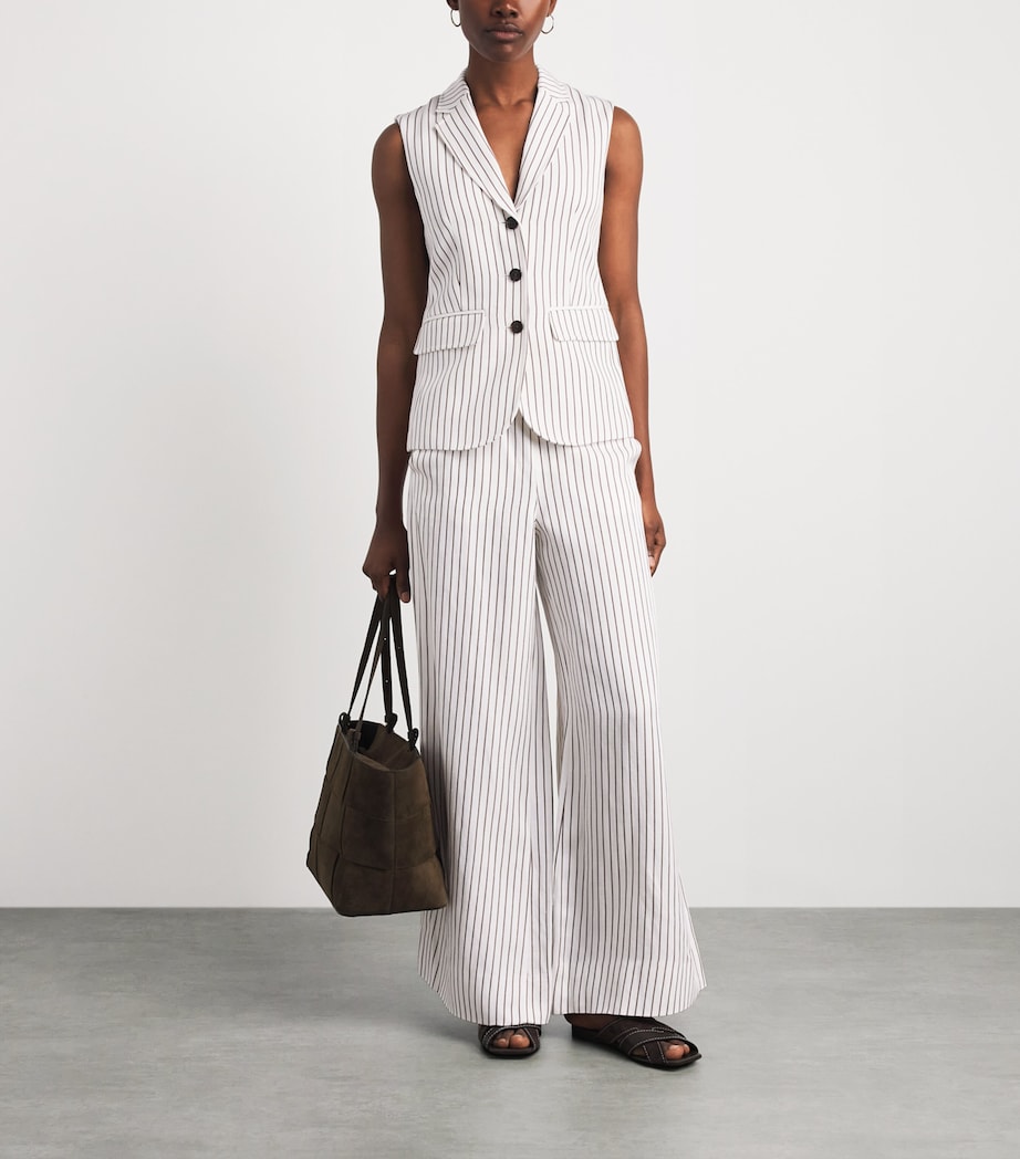 ME+EM Womens Stripe Sleeveless Blazer Ivory/cinnamon Brown Image 2